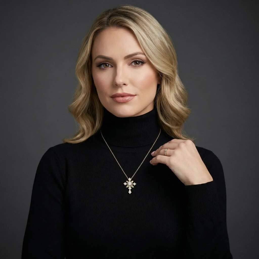 14K Yellow Gold Diamond Cross Pendant - women