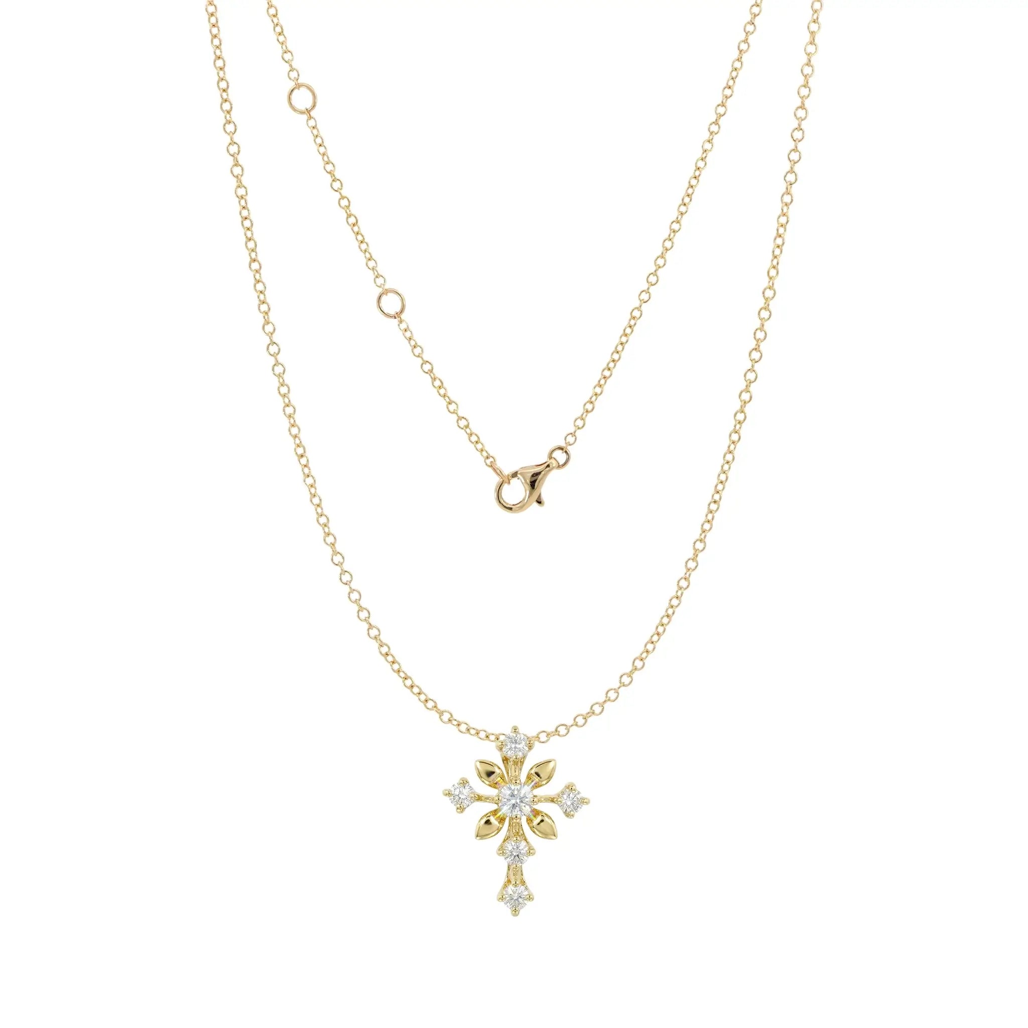 14K Yellow Gold Diamond Cross Pendant necklace