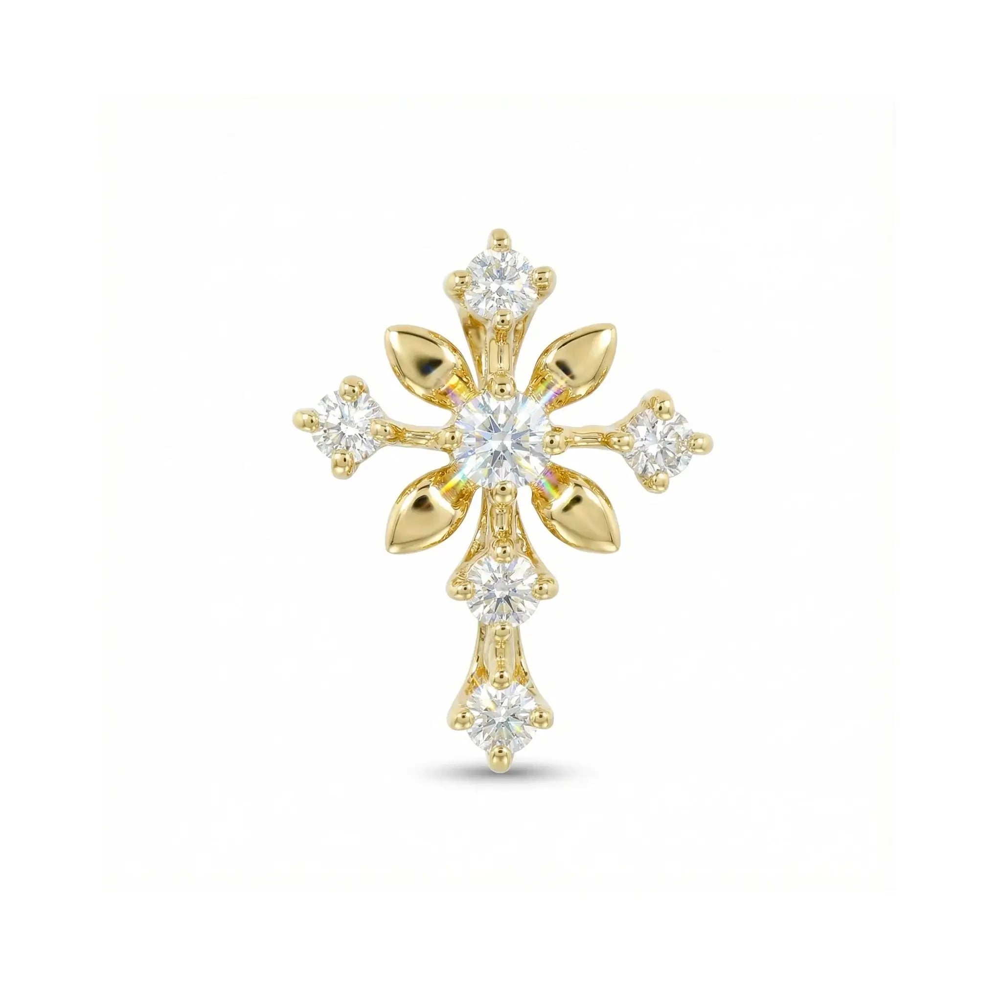 14K Yellow Gold Diamond Cross Pendant