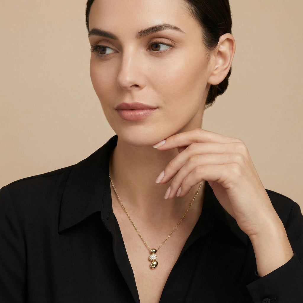 14K Yellow Gold 3 Bead Diamond Pendant