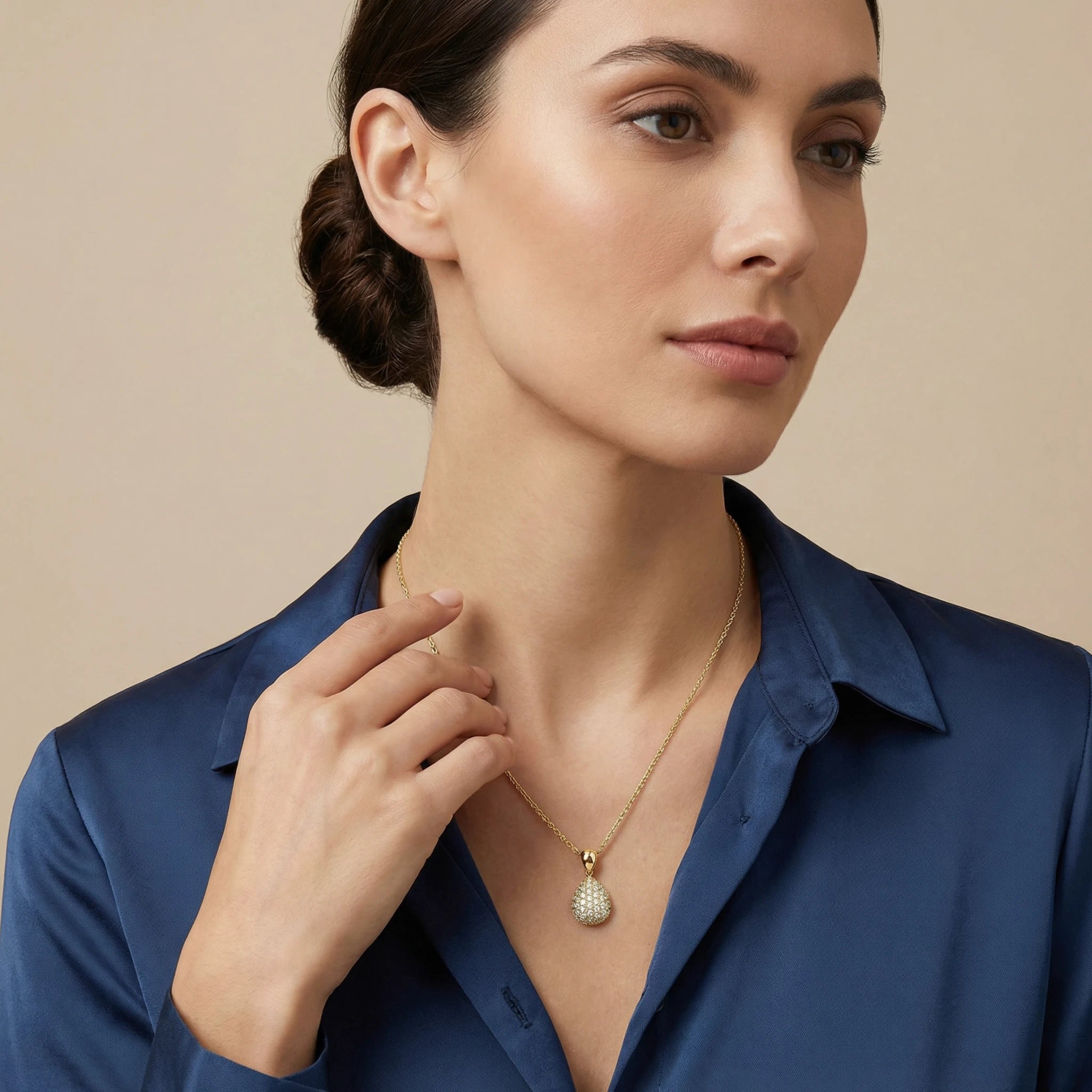 14K Yellow Gold Teardrop Diamond Pendant