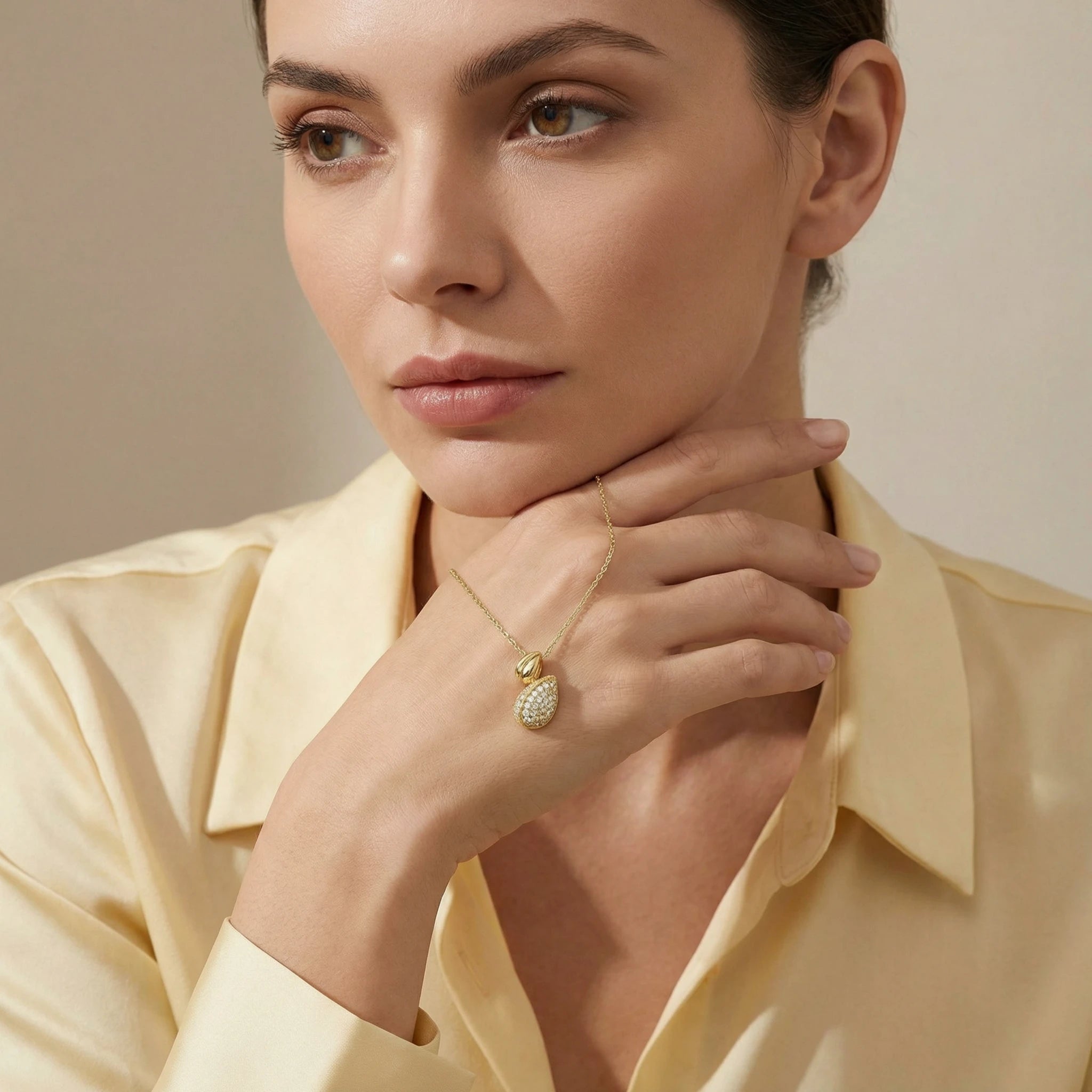 14K Yellow Gold Leaf-Shaped Diamond Pendant