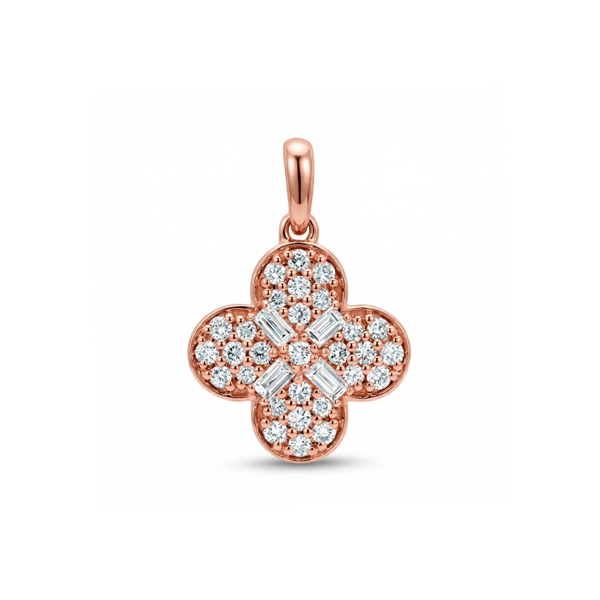 BeBling 14K Yellow Gold Diamond 4 Leaf Clover Pendant front view - rose gold