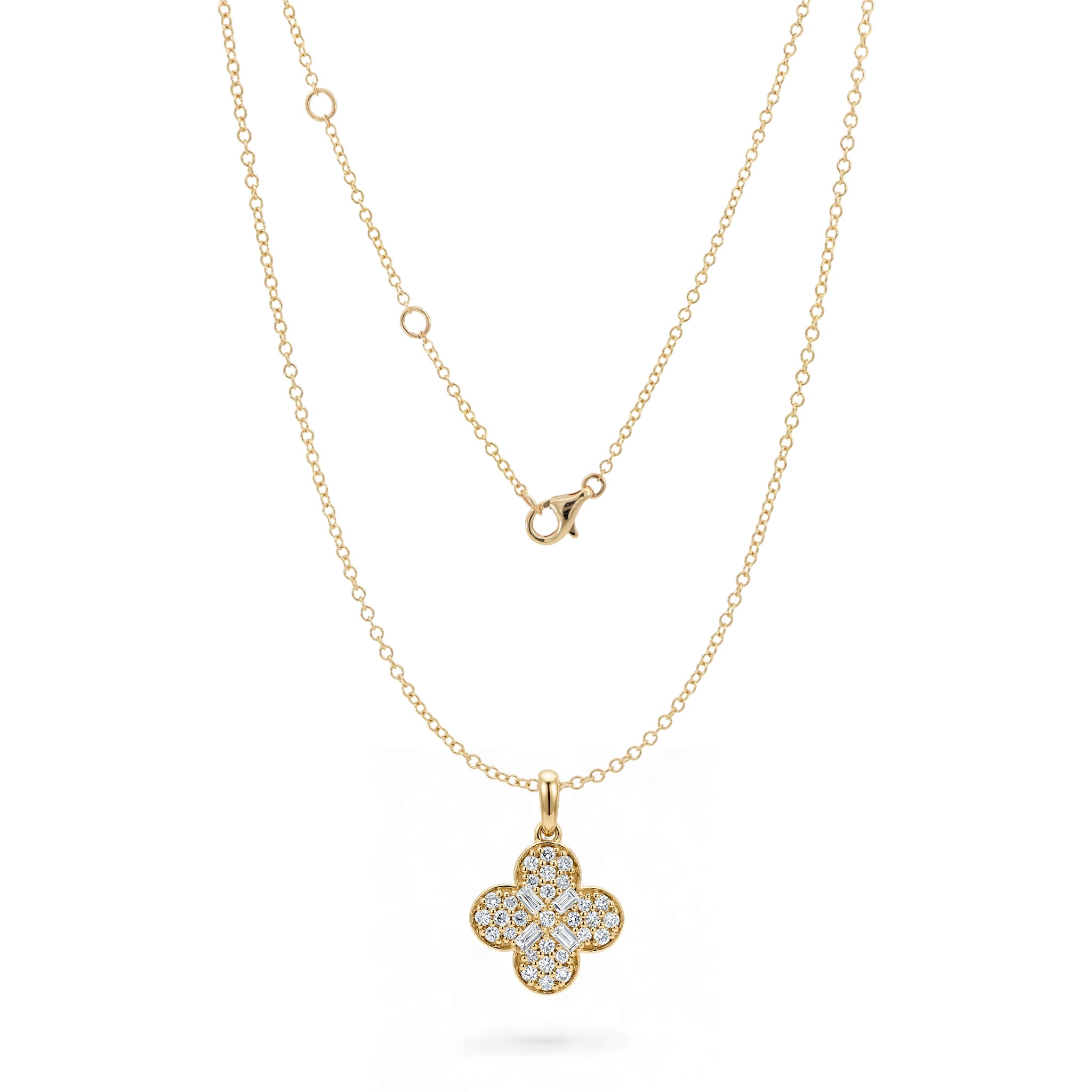 BeBling 14K Yellow Gold Diamond 4 Leaf Clover Pendant Necklace front view
