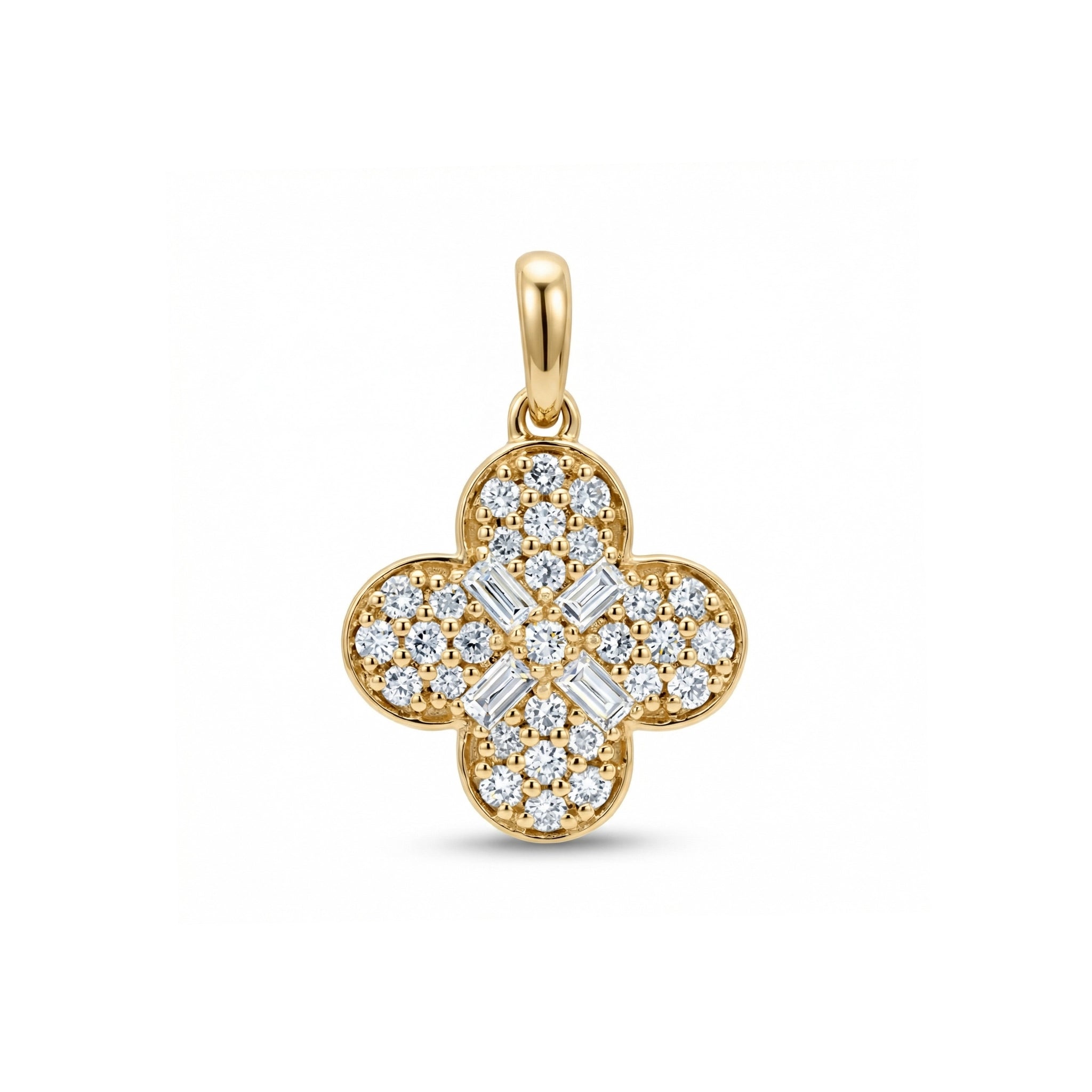 BeBling 14K Yellow Gold Diamond 4 Leaf Clover Pendant front view