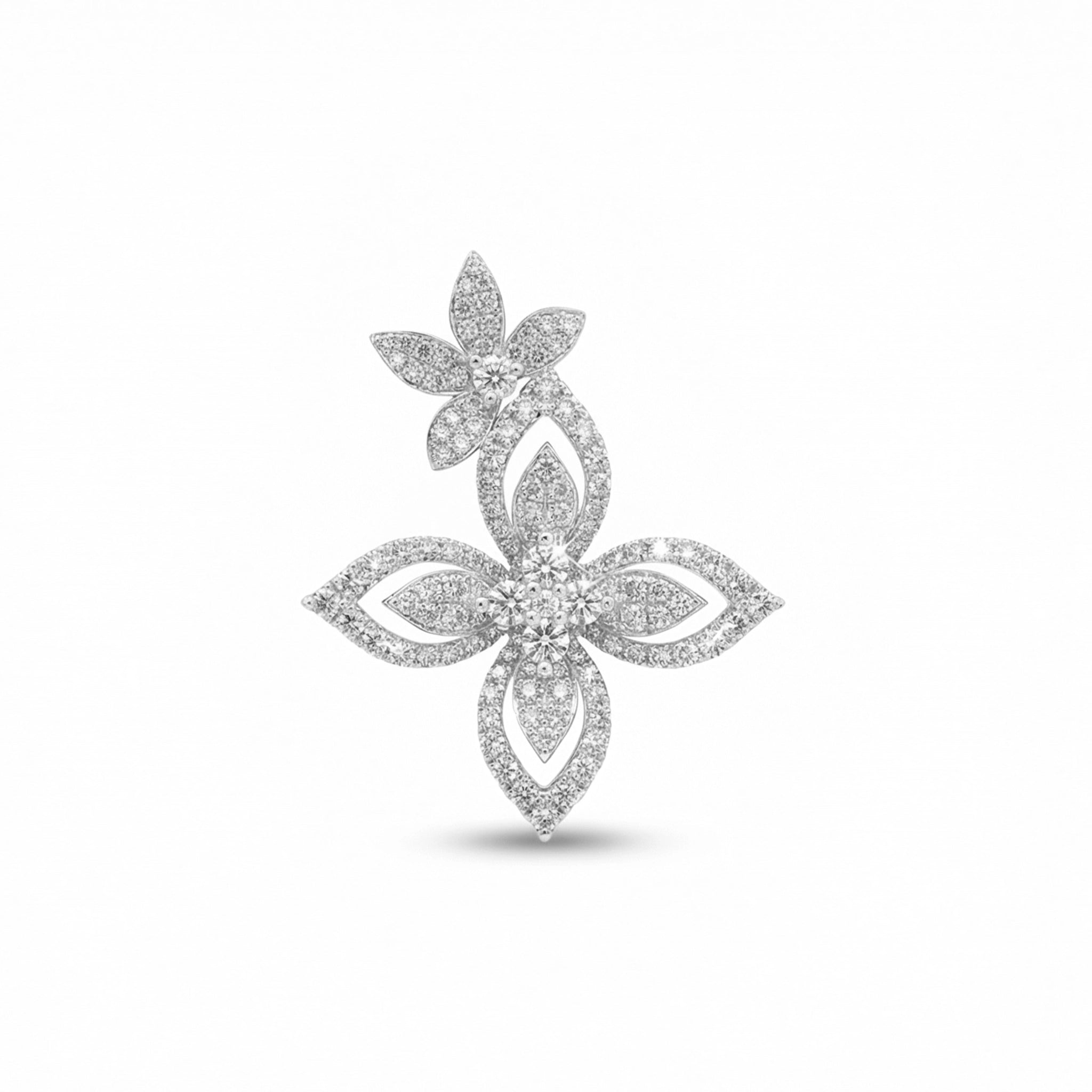 BeBling 14K Yellow Gold Diamond Double Flower Pendant front view - white gold