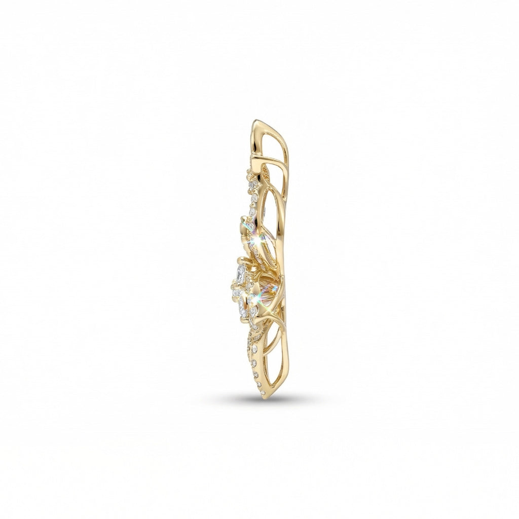 BeBling 14K Yellow Gold Diamond Double Flower Pendant side view