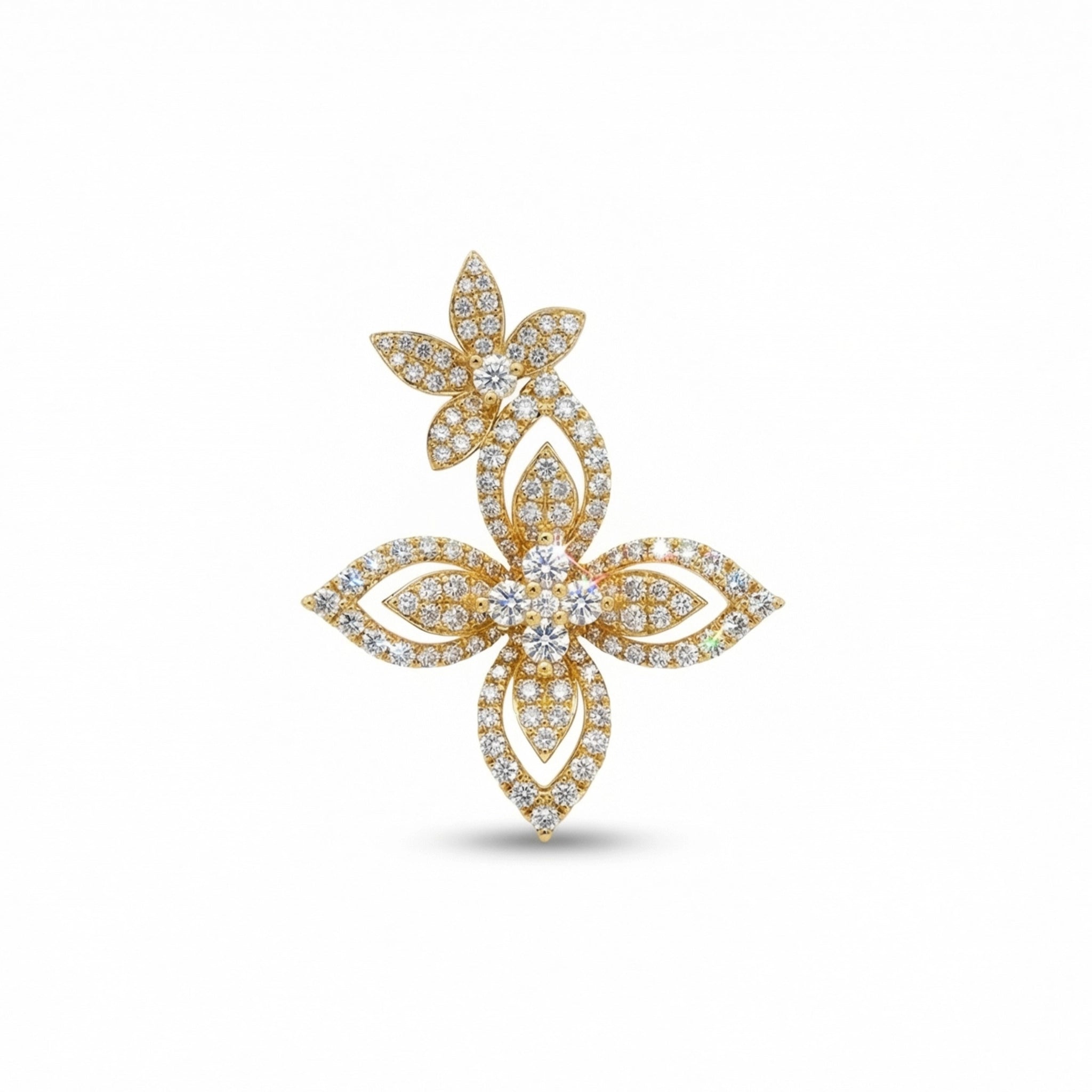 BeBling 14K Yellow Gold Diamond Double Flower Pendant front view