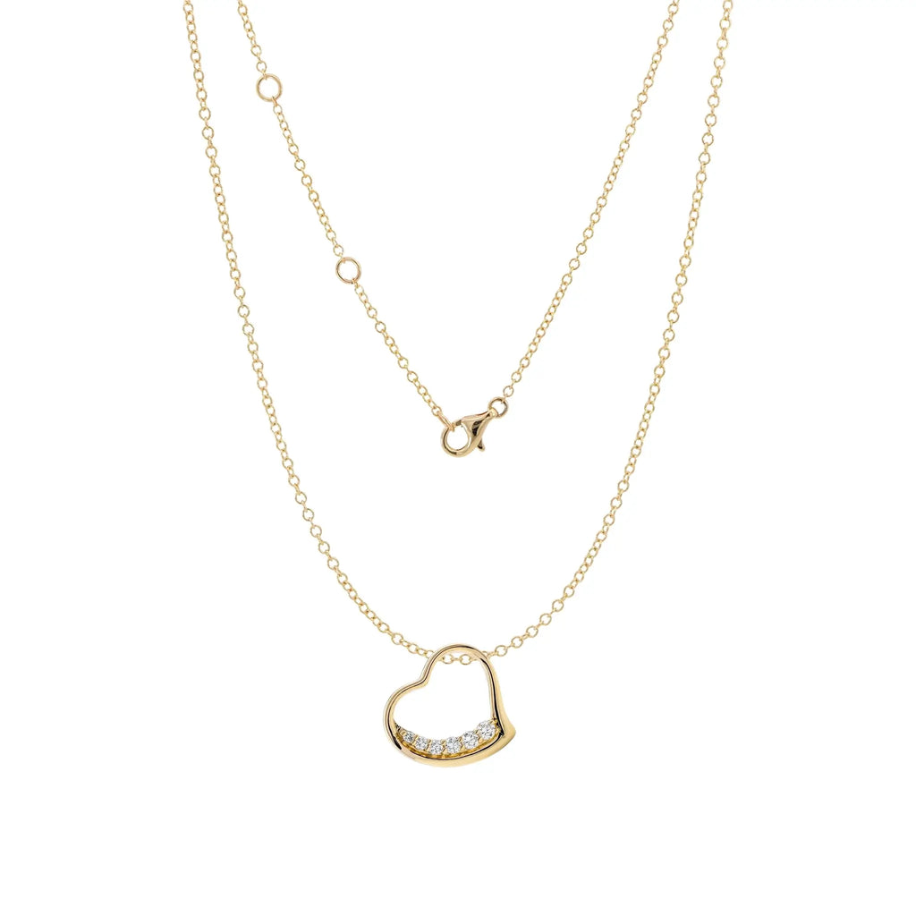 14K Yellow Gold Diamond Smooth Heart Pendant necklace