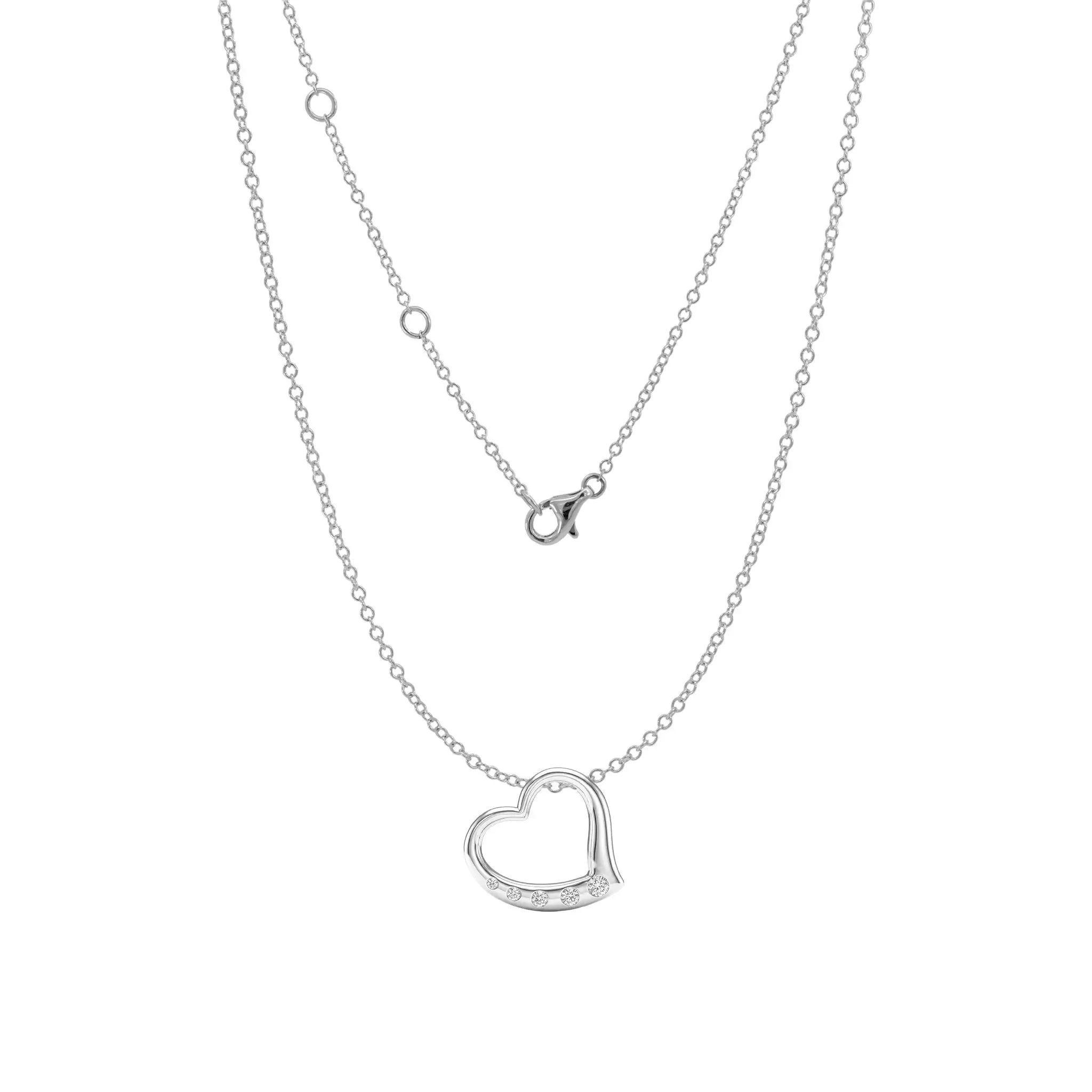 14K White Gold Diamond Smooth Heart Pendant necklace