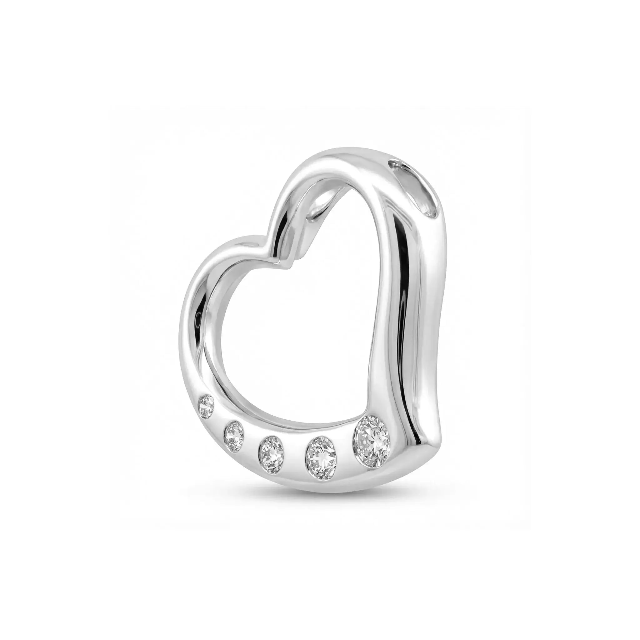 14K White Gold Diamond Smooth Heart Pendant - side view