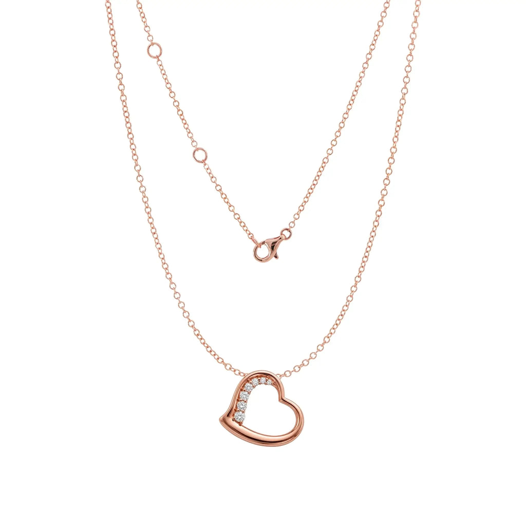 14K Rose Gold Diamond Smooth Heart Pendant necklace