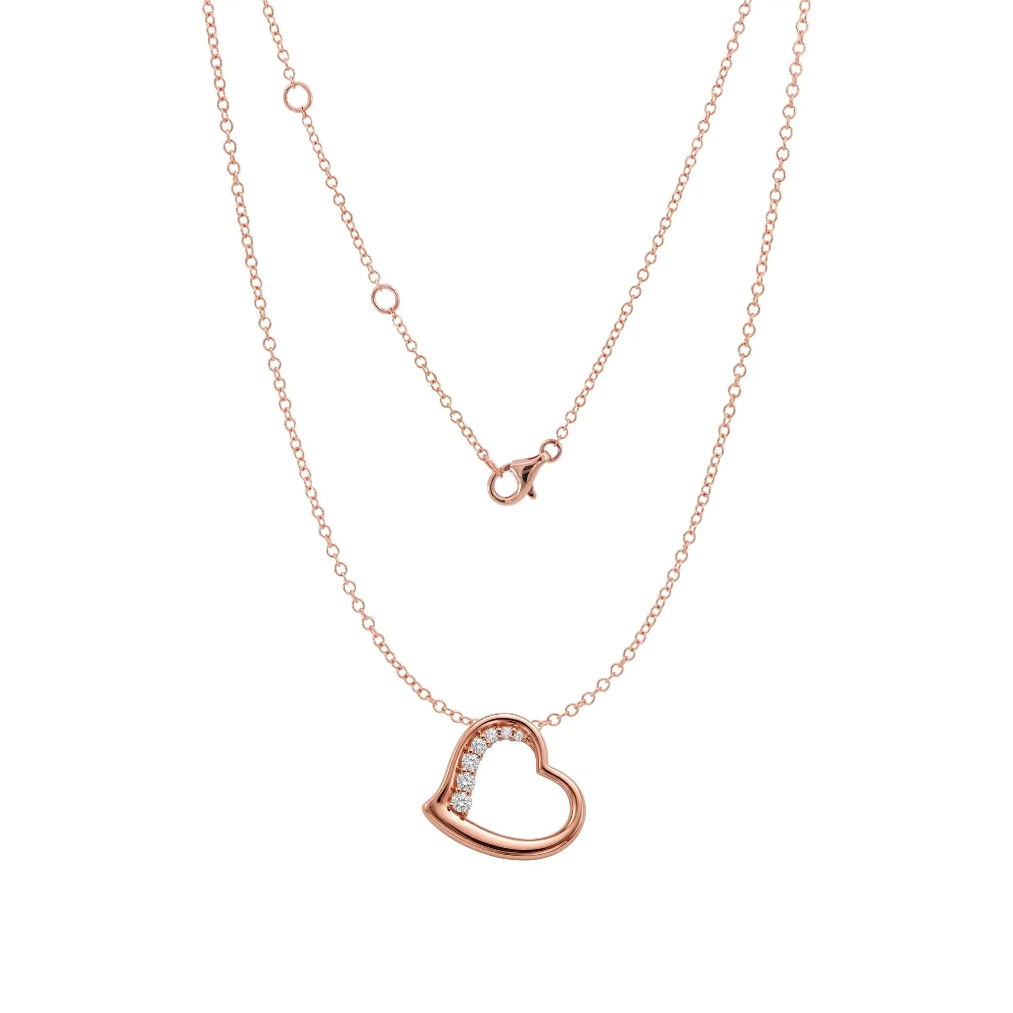 14K Rose Gold Diamond Smooth Heart Pendant necklace