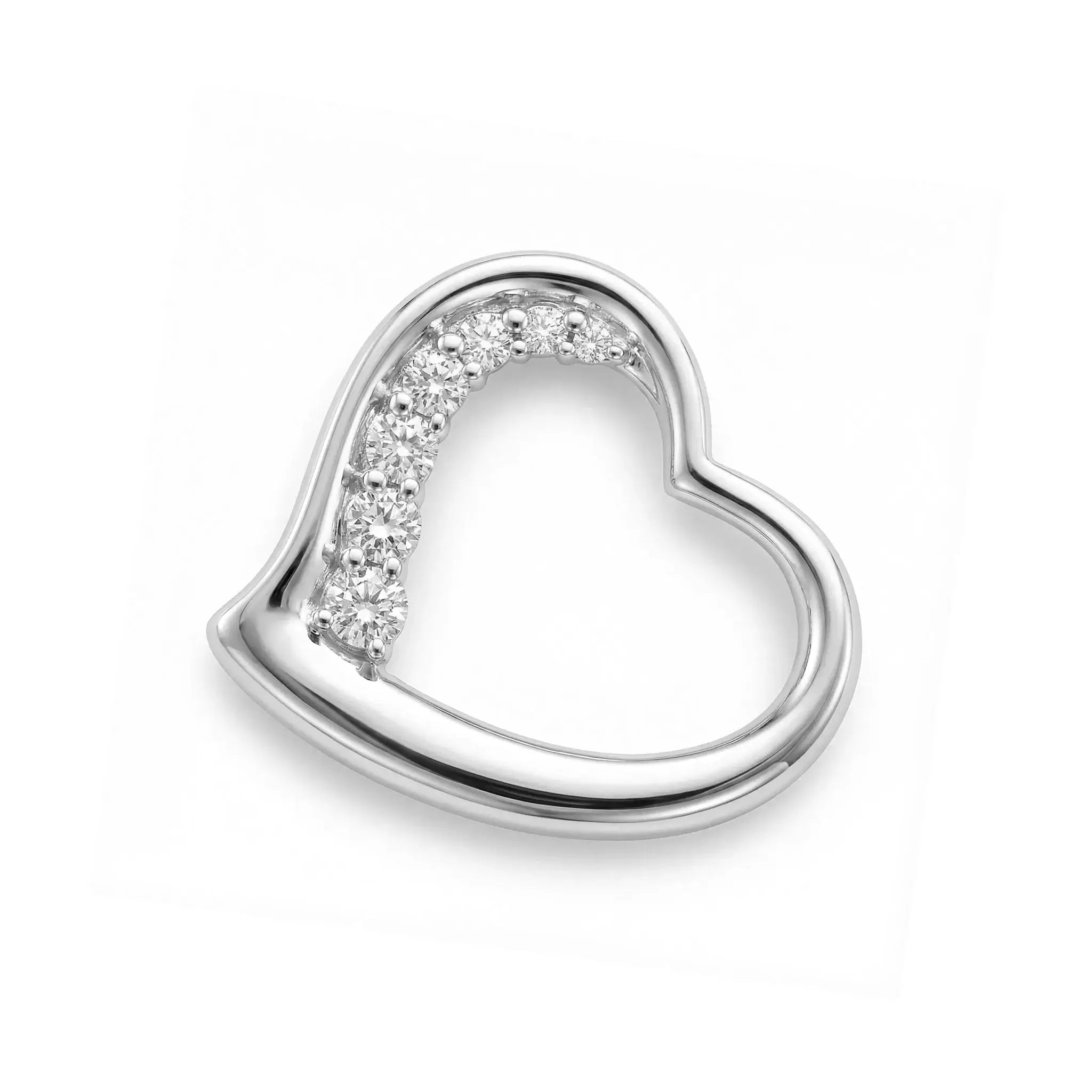 14K Rose Gold Diamond Smooth Heart Pendant - white gold