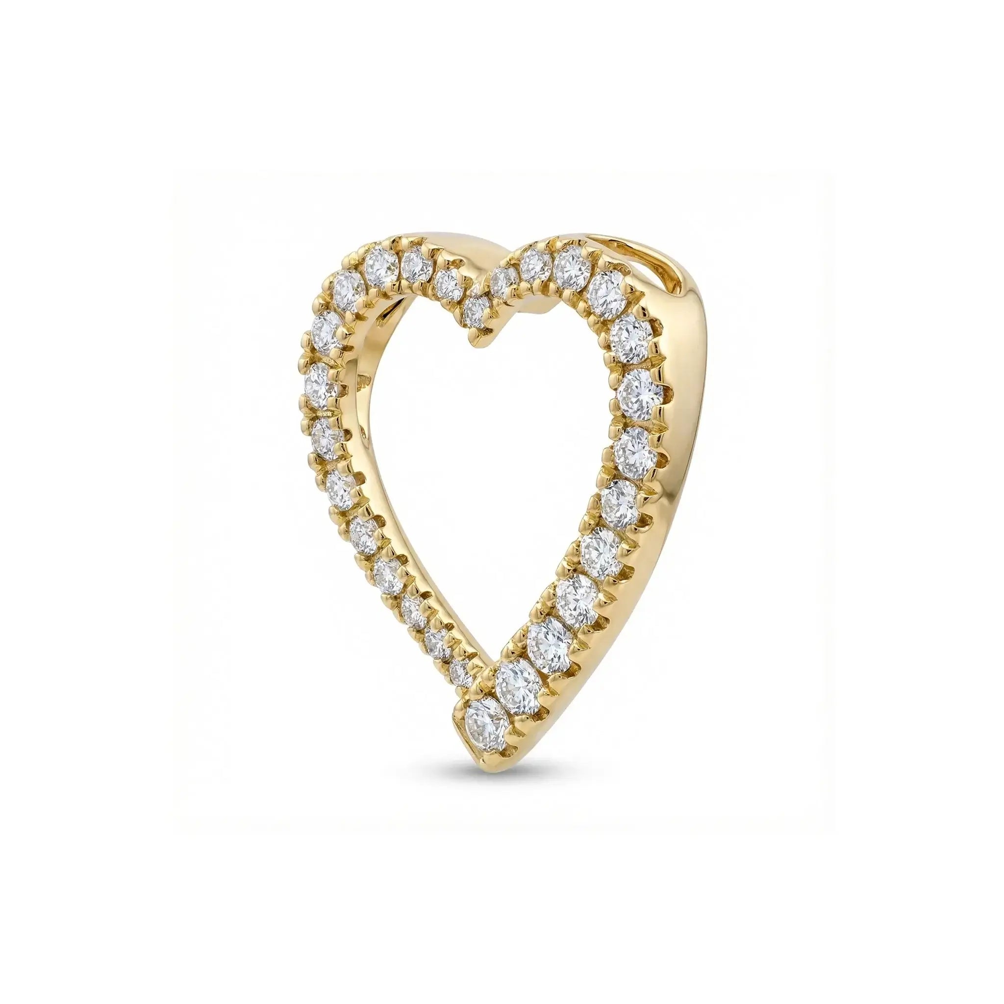 14K Yellow Gold Diamond Heart Pendant - side
