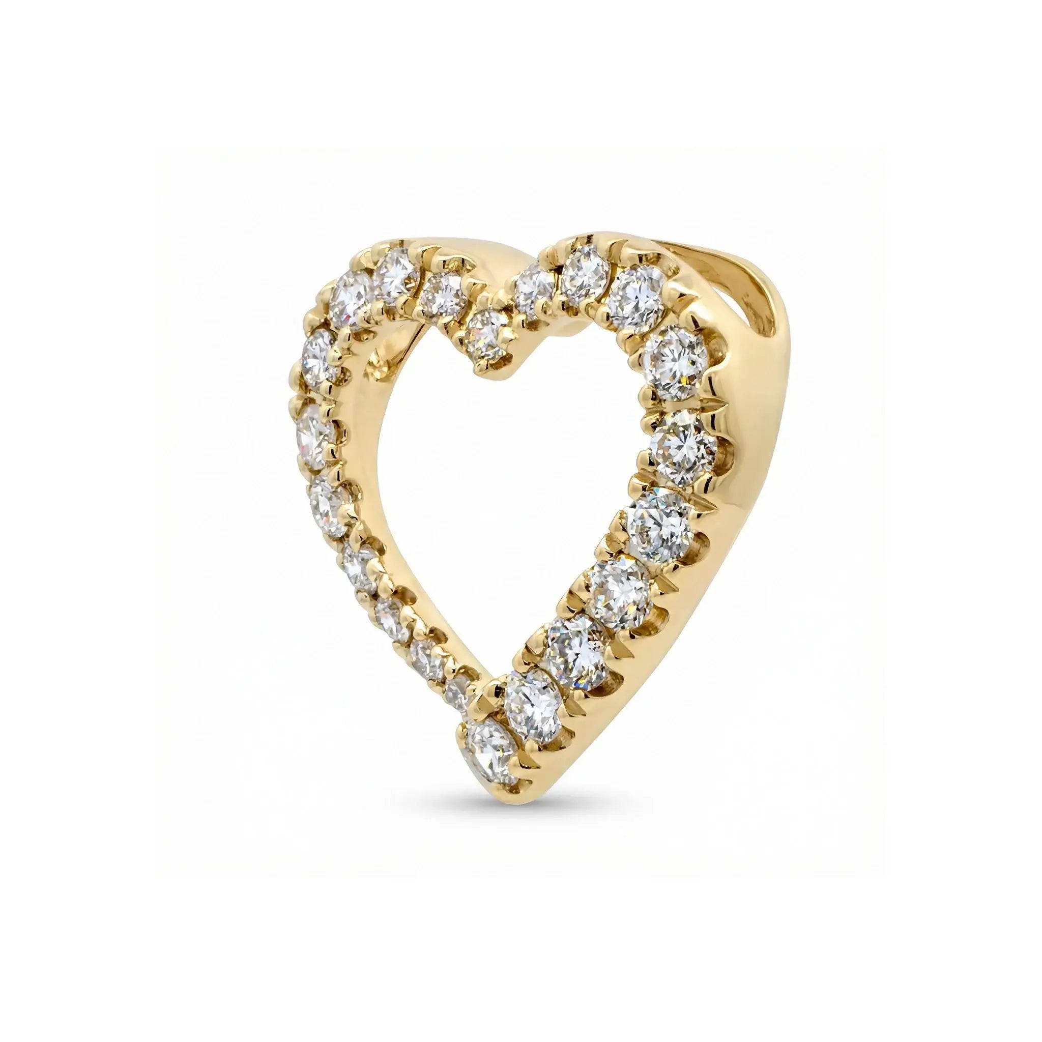 14K Yellow Gold Diamond Heart Pendant - side