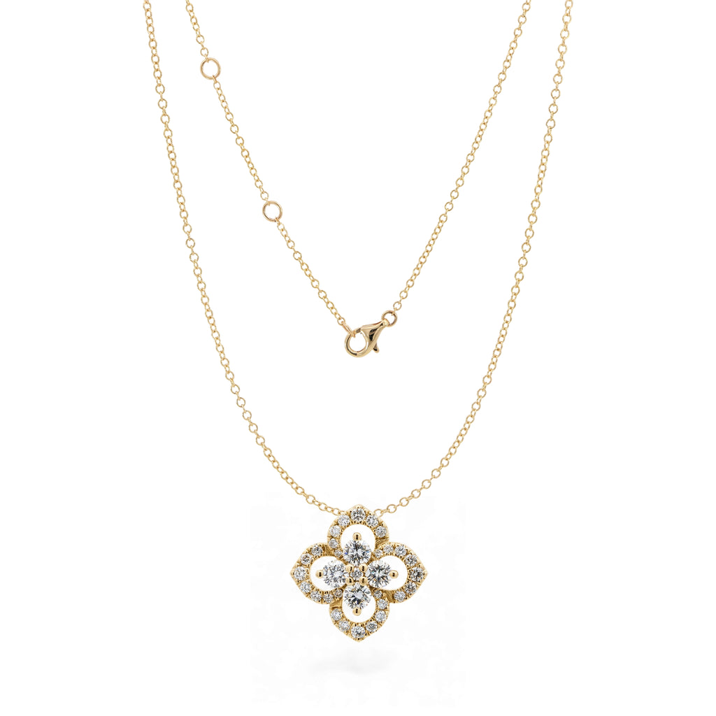 14K Yellow Gold Diamond 4 Leaf Clover Pendant Necklace