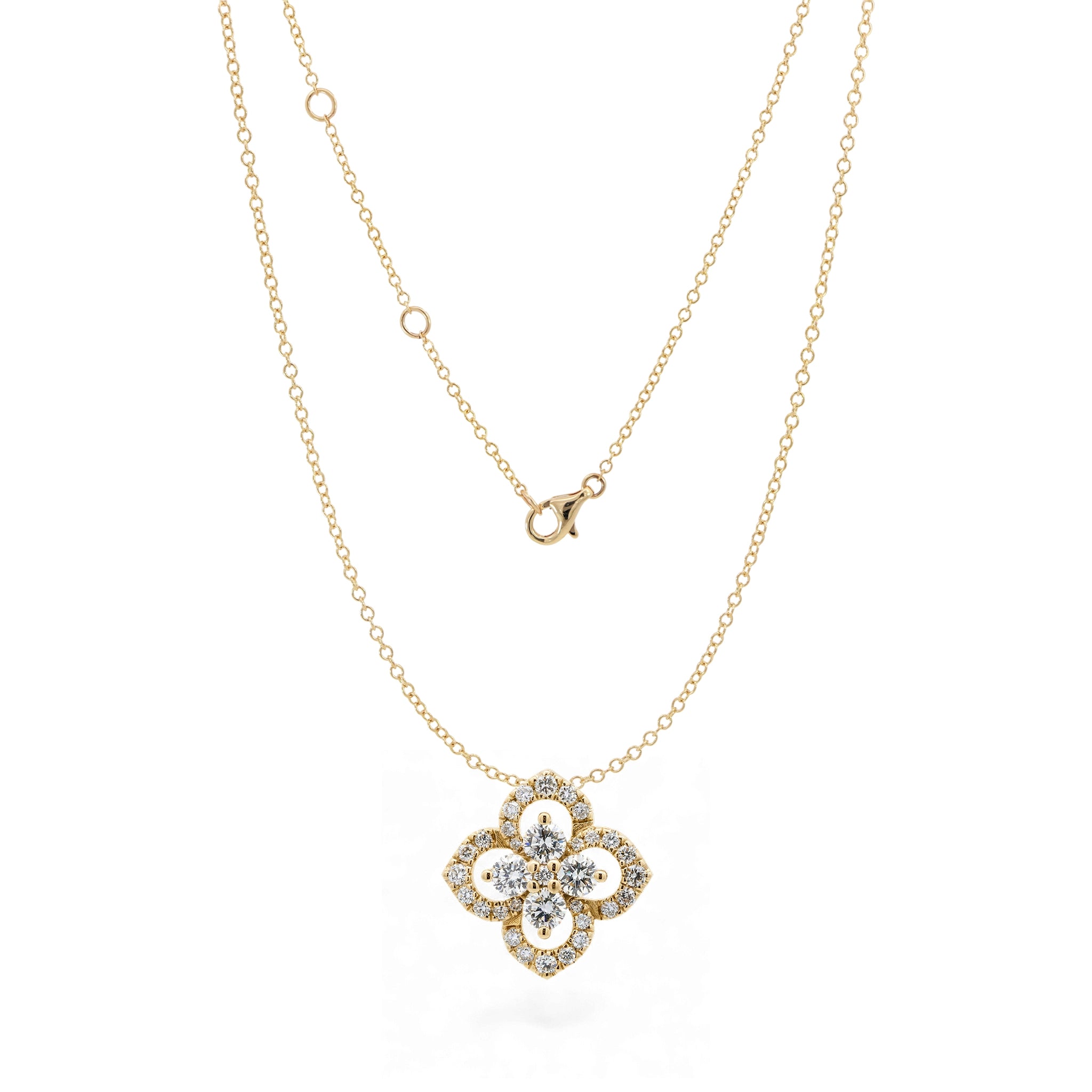 14K Yellow Gold Diamond 4 Leaf Clover Pendant Necklace