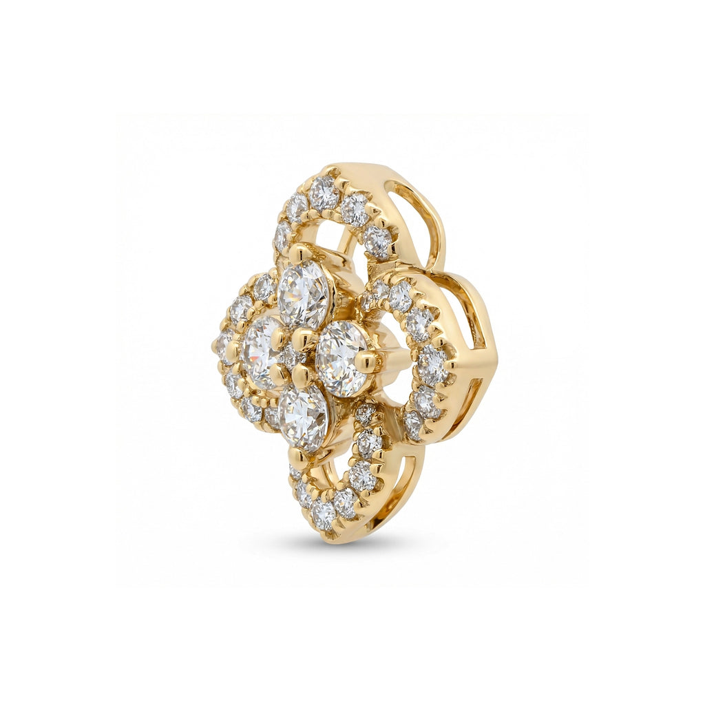 14K Yellow Gold Diamond 4 Leaf Clover Pendant - Side View