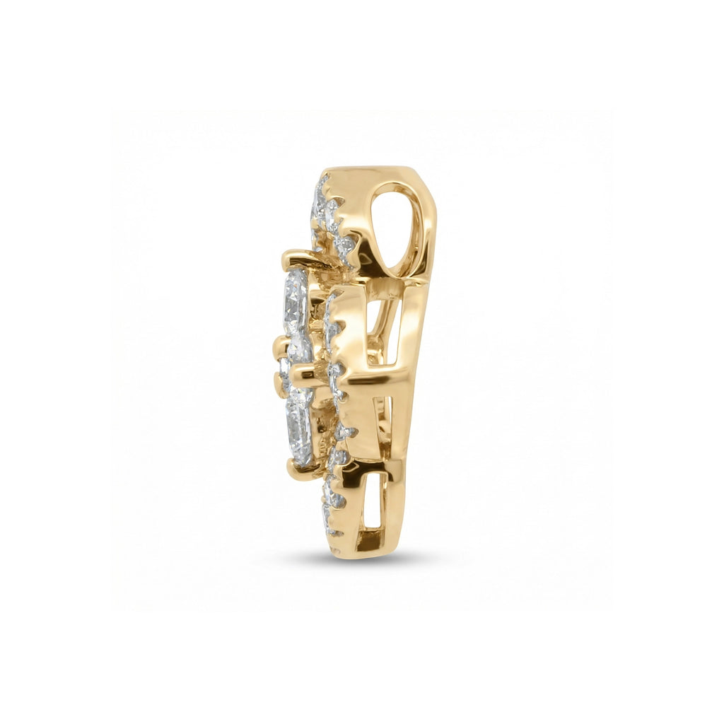 14K Yellow Gold Diamond 4 Leaf Clover Pendant - Side View