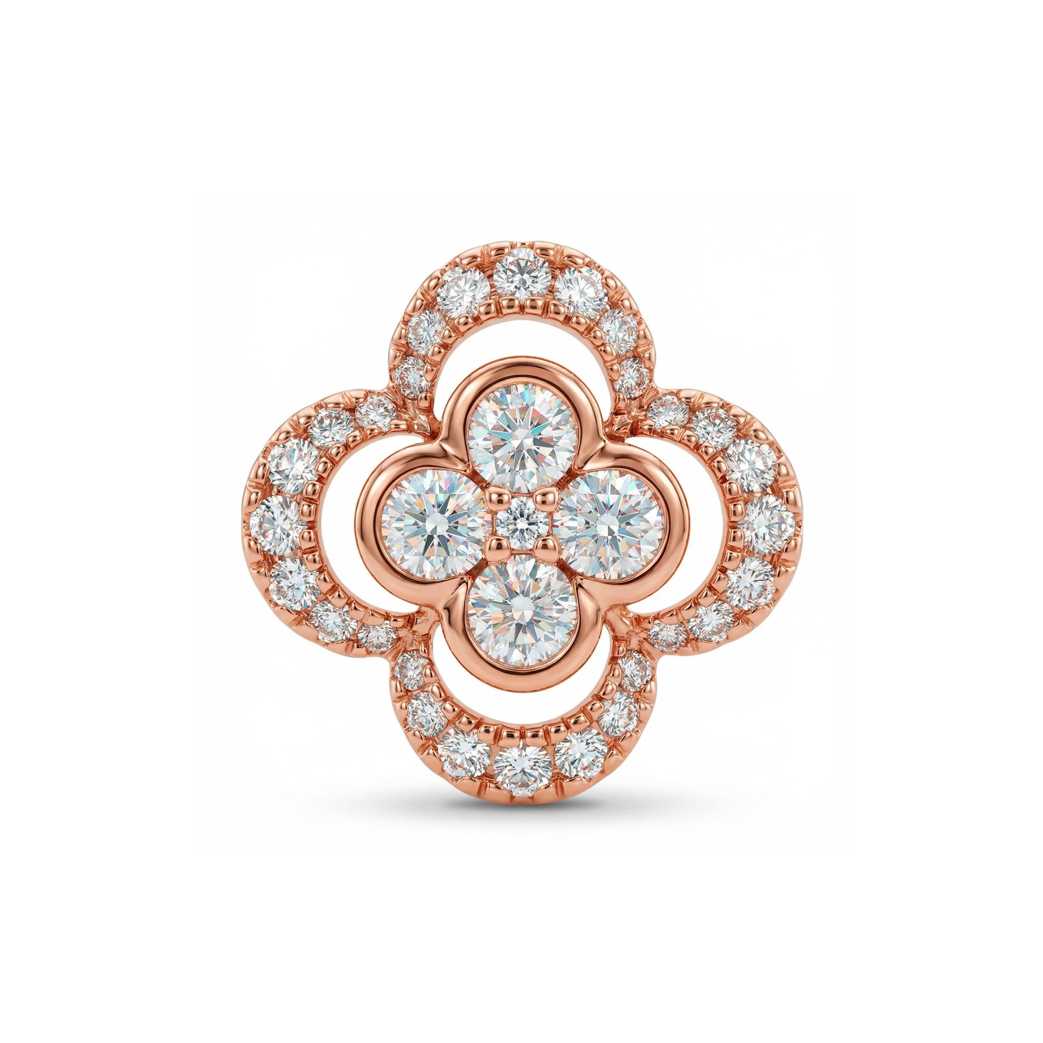 BeBling 14K Yellow Gold Diamond 4 Leaf Clover Pendant - front view - rose gold