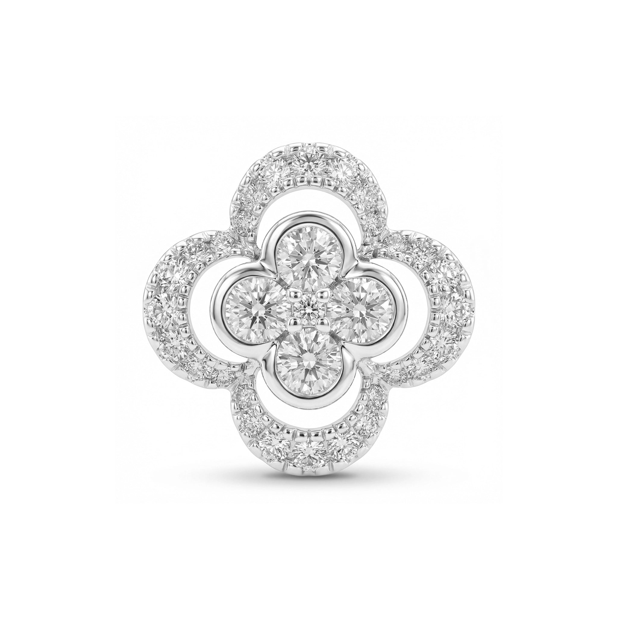 BeBling 14K Yellow Gold Diamond 4 Leaf Clover Pendant - front view - white gold
