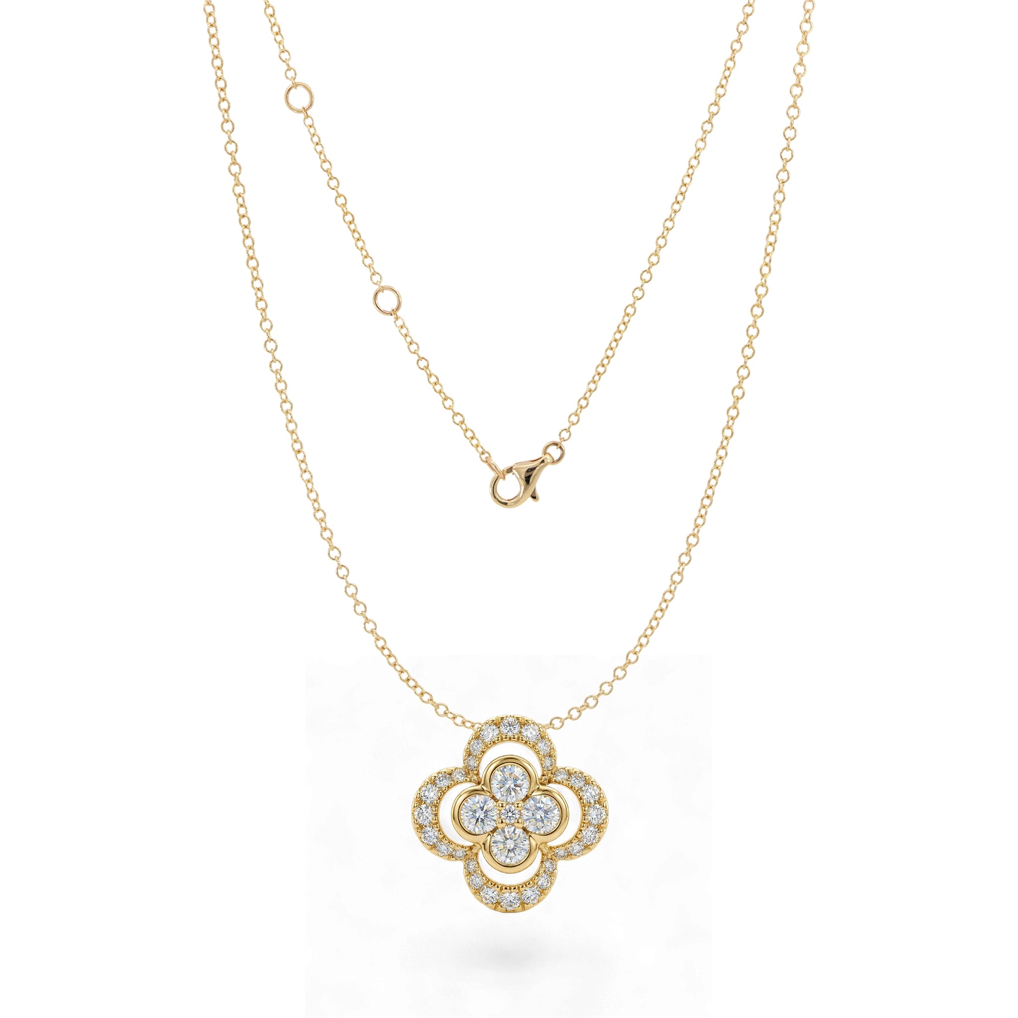 BeBling 14K Yellow Gold Diamond 4 Leaf Clover Pendant Necklace - front view