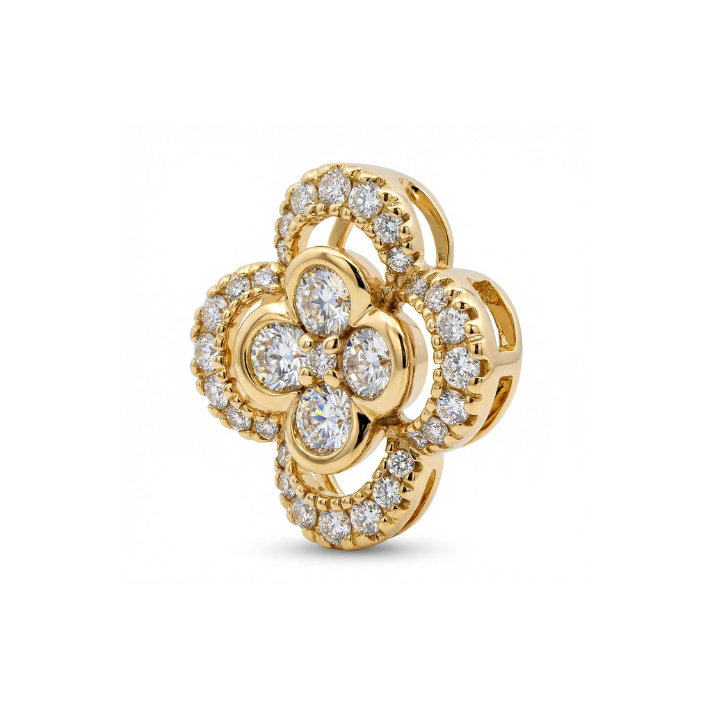 BeBling 14K Yellow Gold Diamond 4 Leaf Clover Pendant - side view