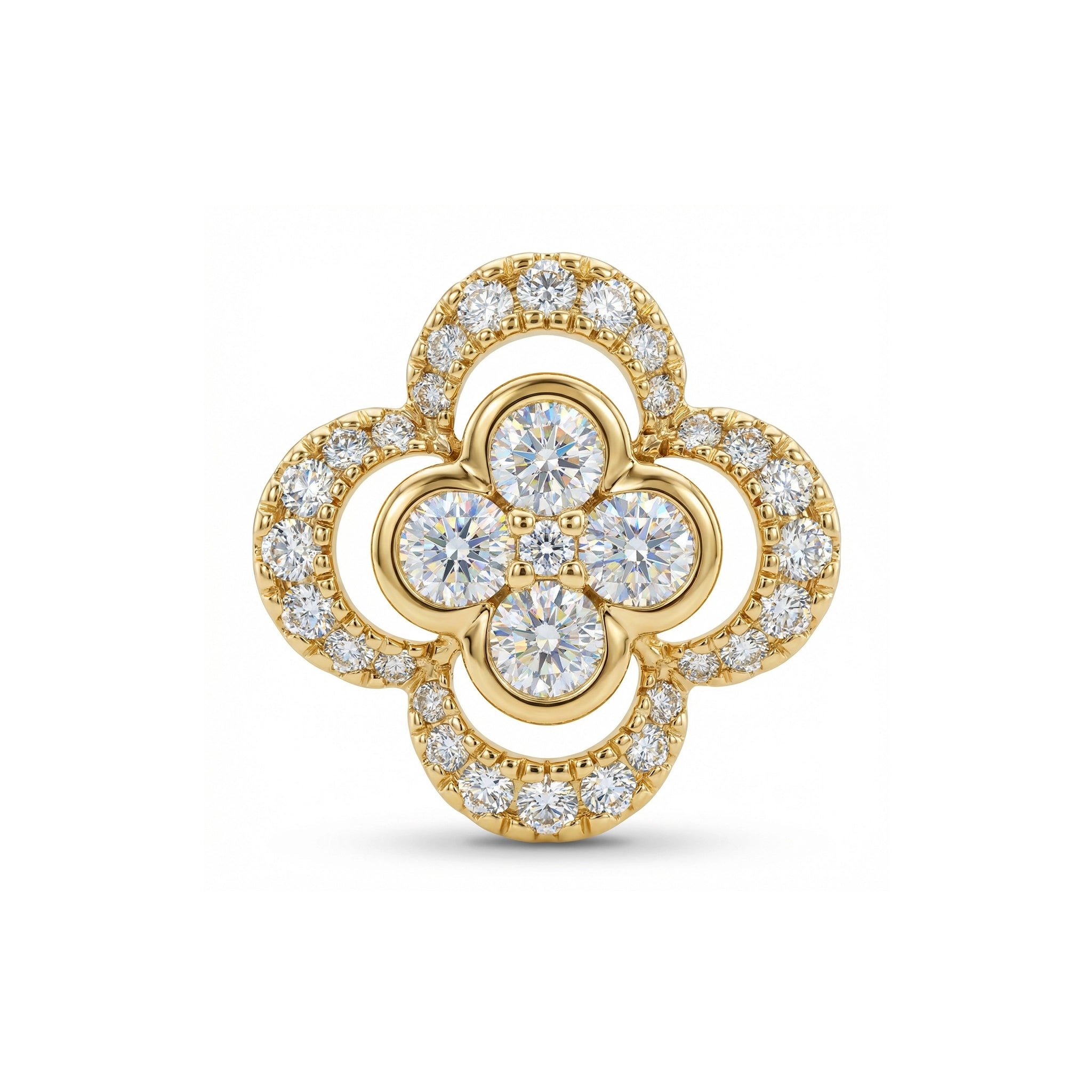 BeBling 14K Yellow Gold Diamond 4 Leaf Clover Pendant - front view