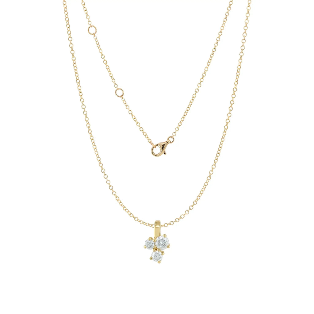 14K Yellow Gold 3 Stone Diamond Pendant necklace