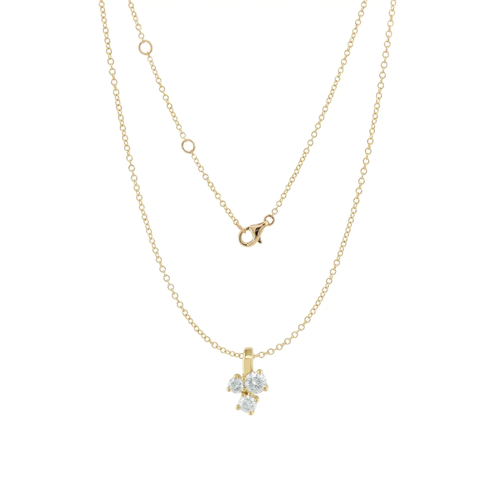 14K Yellow Gold 3 Stone Diamond Pendant necklace