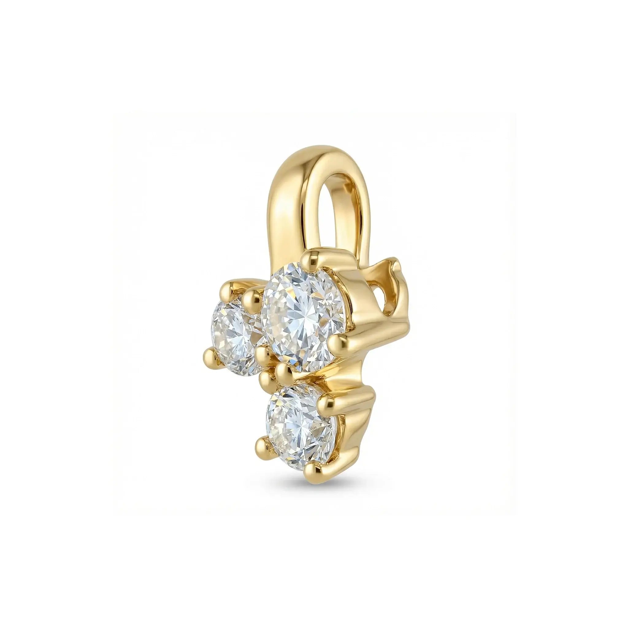 14K Yellow Gold 3 Stone Diamond Pendant - side