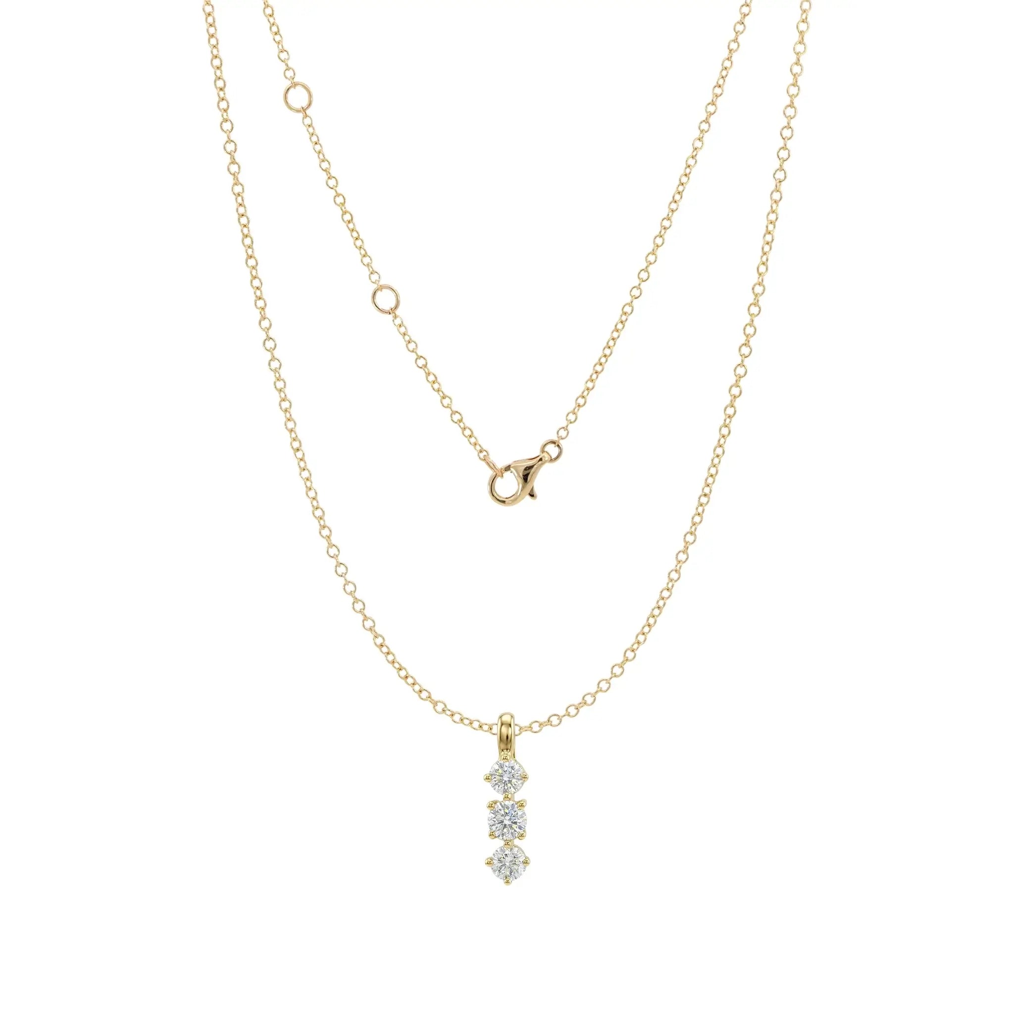 14K Yellow Gold 3 Stone Diamond Pendant necklace