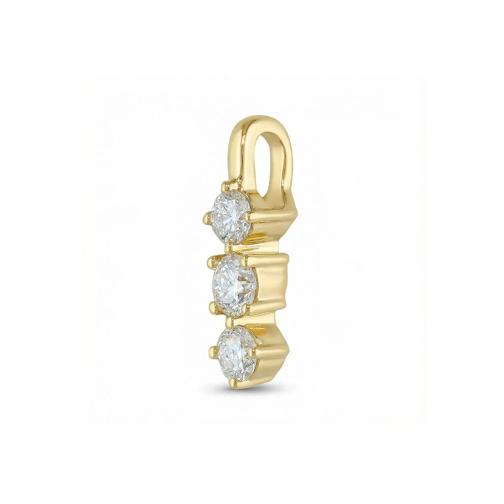 14K Yellow Gold 3 Stone Diamond Pendant - side