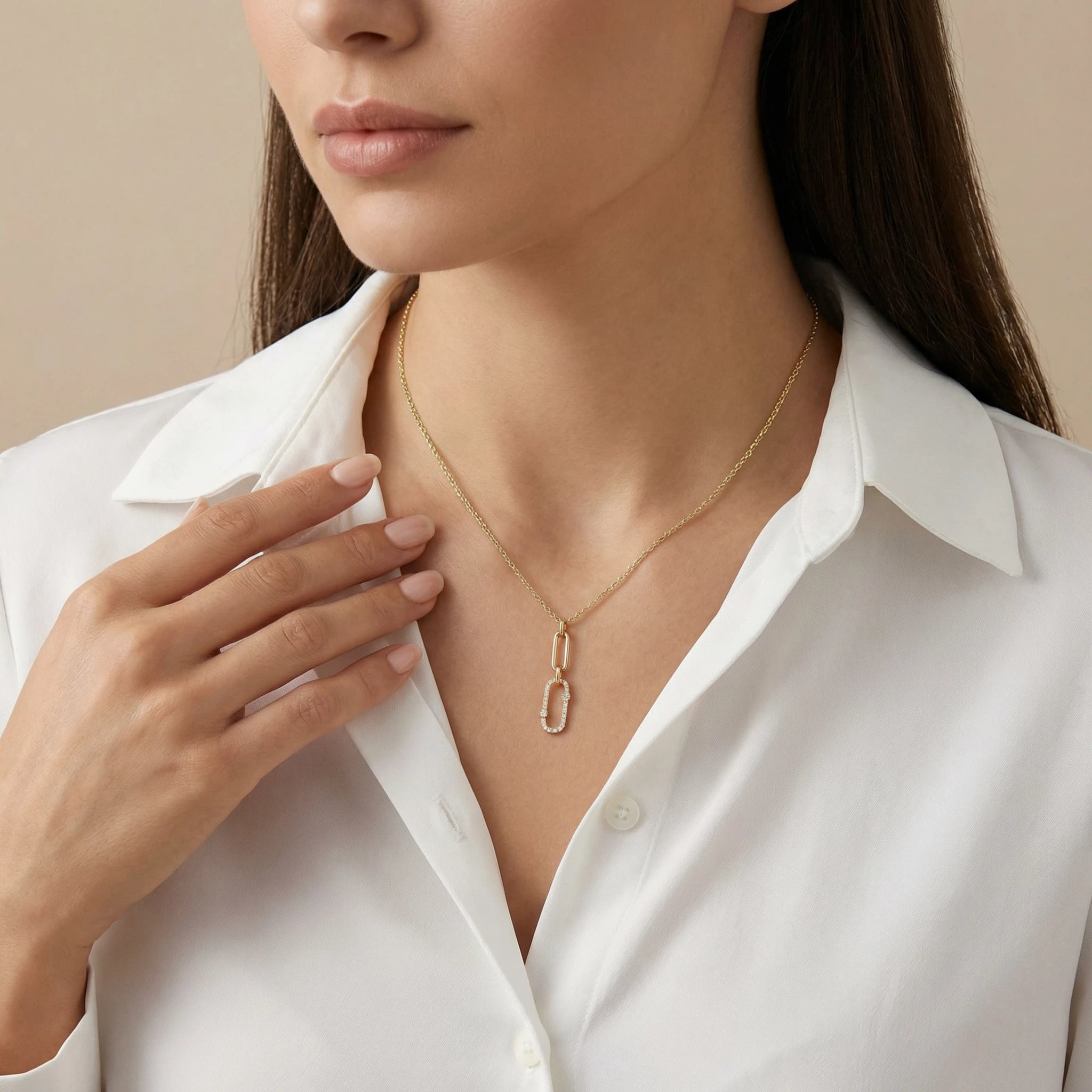 14K Yellow Gold Paperclip Link Diamond Pendant