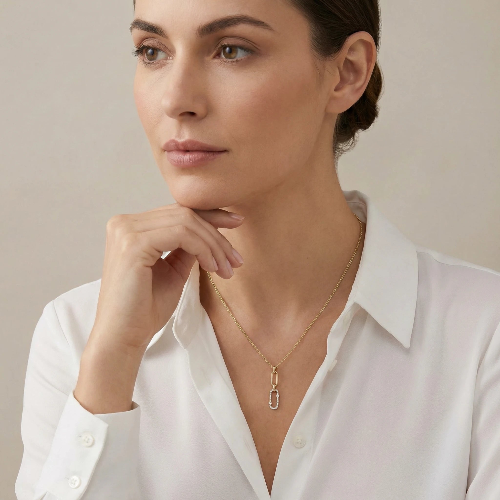 14K Yellow Gold Paperclip Link Diamond Pendant