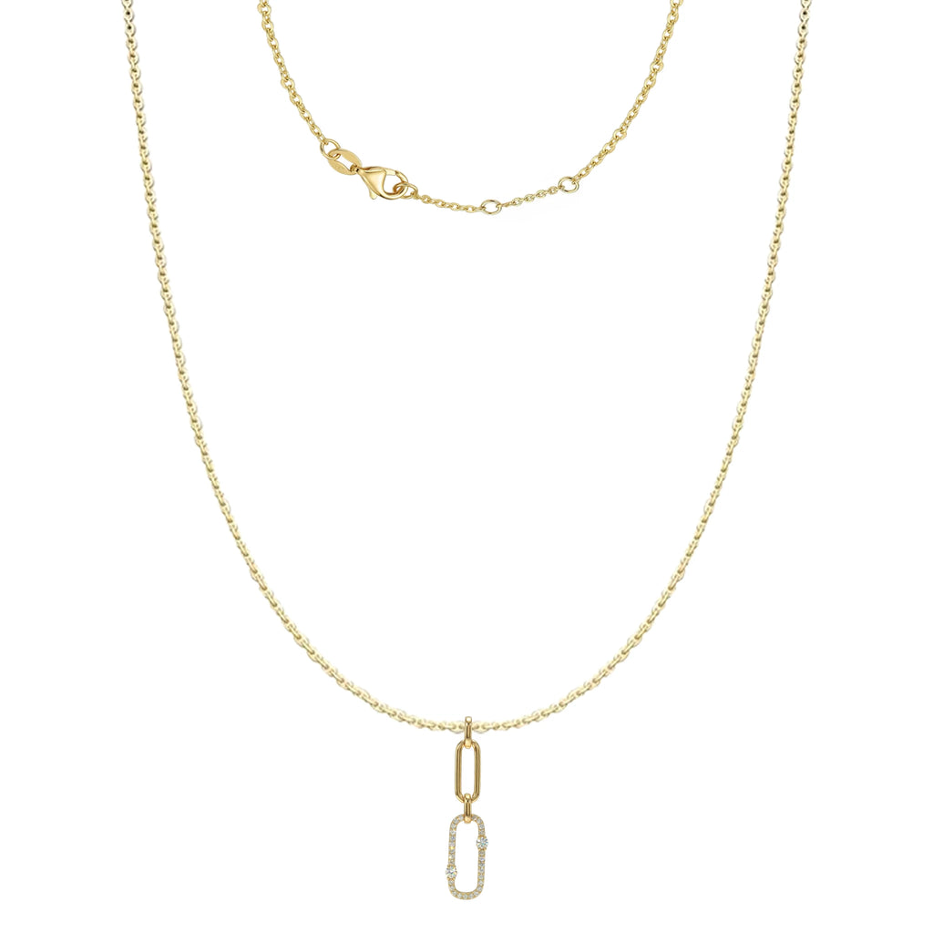 14K Yellow Gold Paperclip Link Diamond Pendant