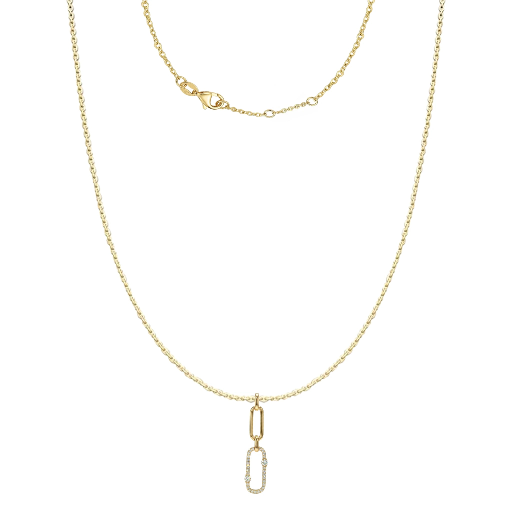 14K Yellow Gold Paperclip Link Diamond Pendant