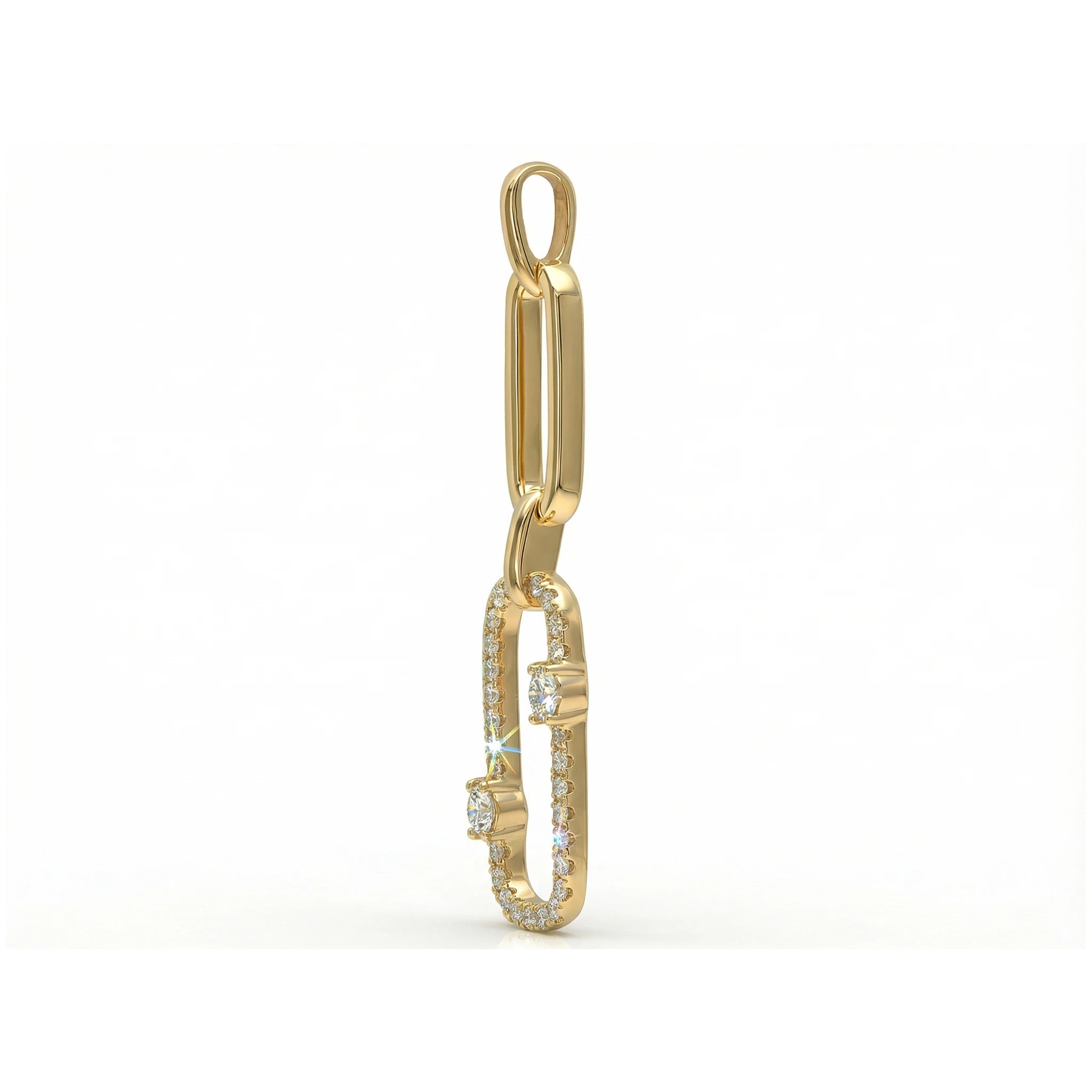 14K Yellow Gold Paperclip Link Diamond Pendant