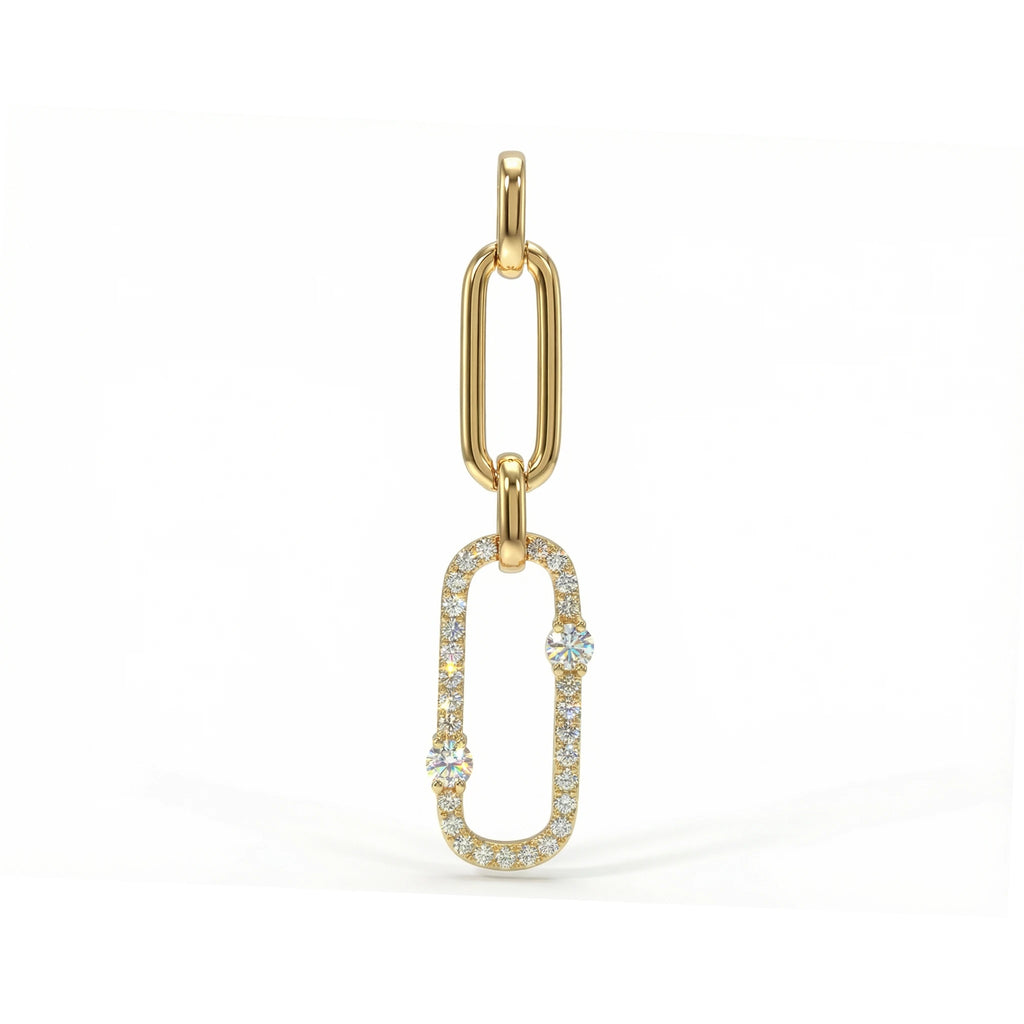 14K Yellow Gold Paperclip Link Diamond Pendant
