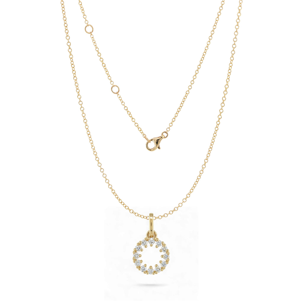 BeBling 14K Yellow Gold Diamond Halo Pendant Necklace front view