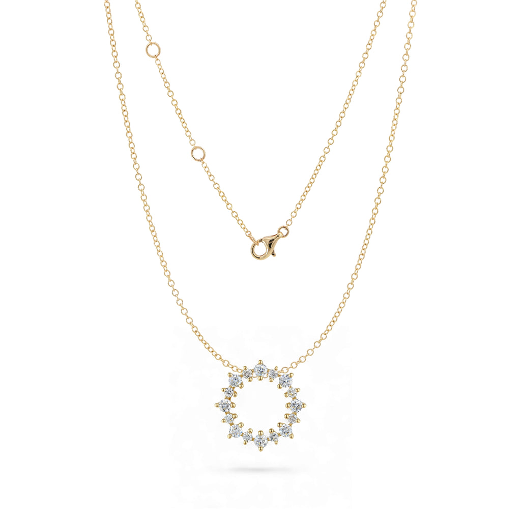 BeBling 14K Yellow Gold Diamond Floral Circle Pendant Necklace - front view