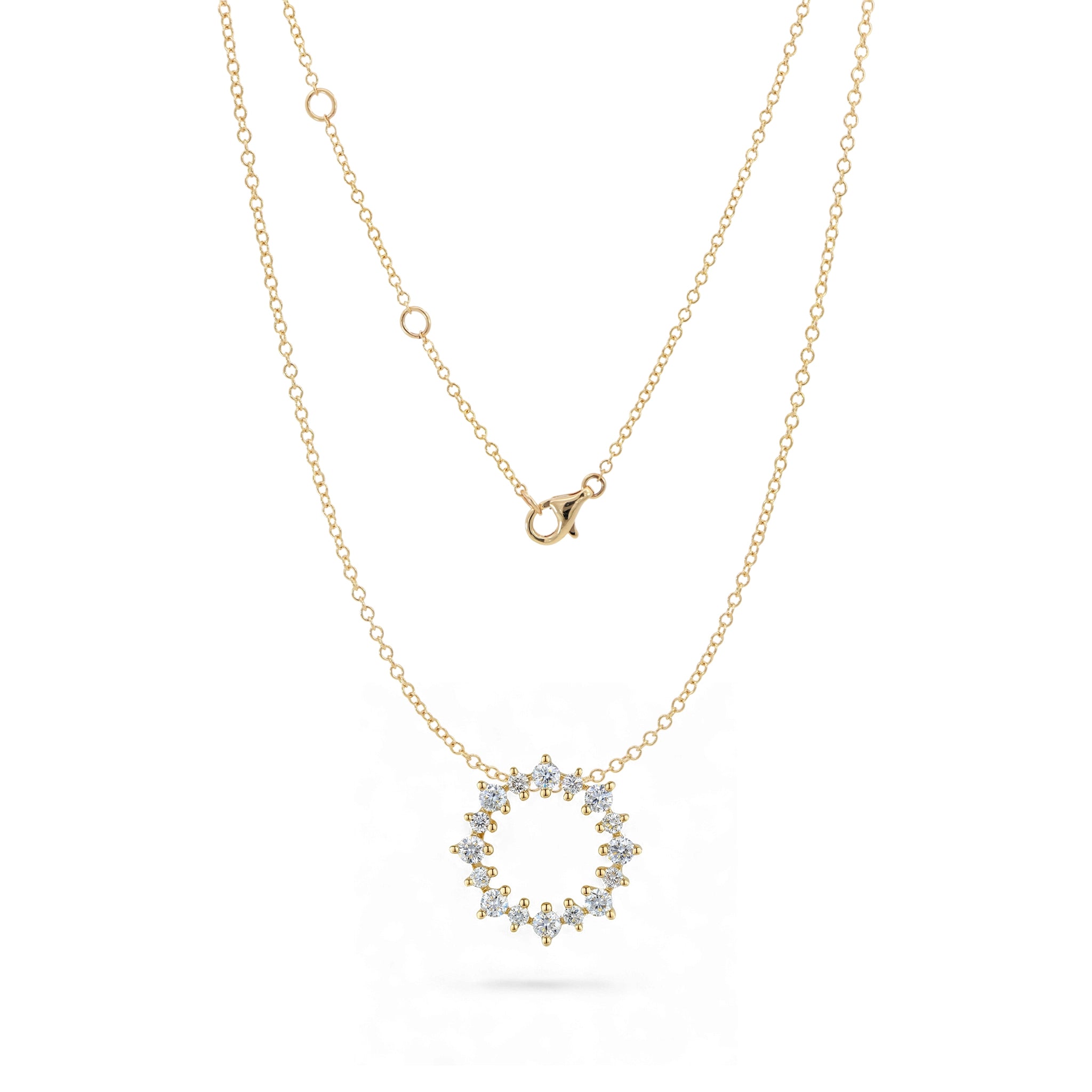 BeBling 14K Yellow Gold Diamond Floral Circle Pendant Necklace - front view