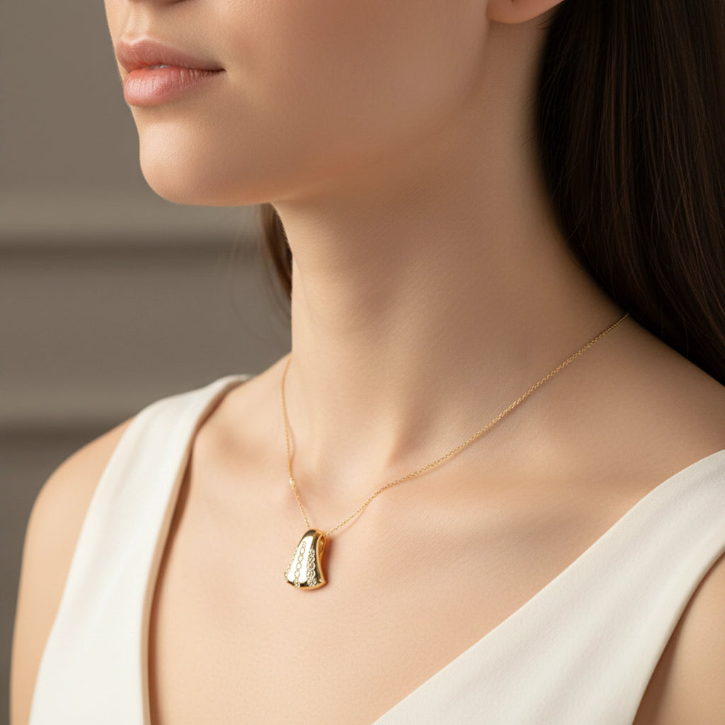 BeBling 14K Yellow Gold 3 Row Diamond Dress Pendant Necklace - On Neck