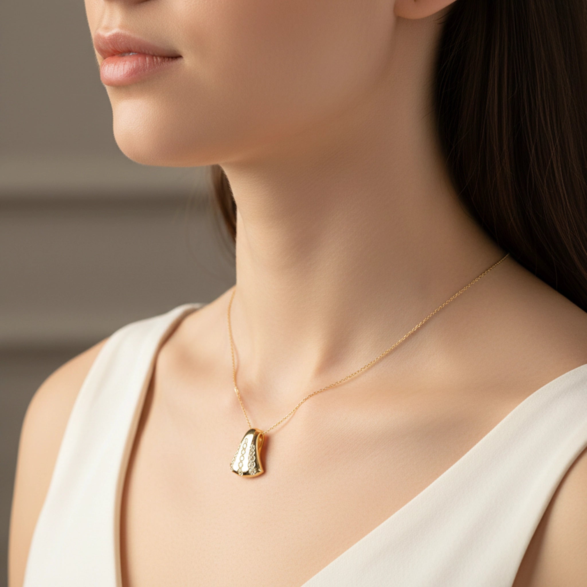 BeBling 14K Yellow Gold 3 Row Diamond Dress Pendant Necklace - On Neck