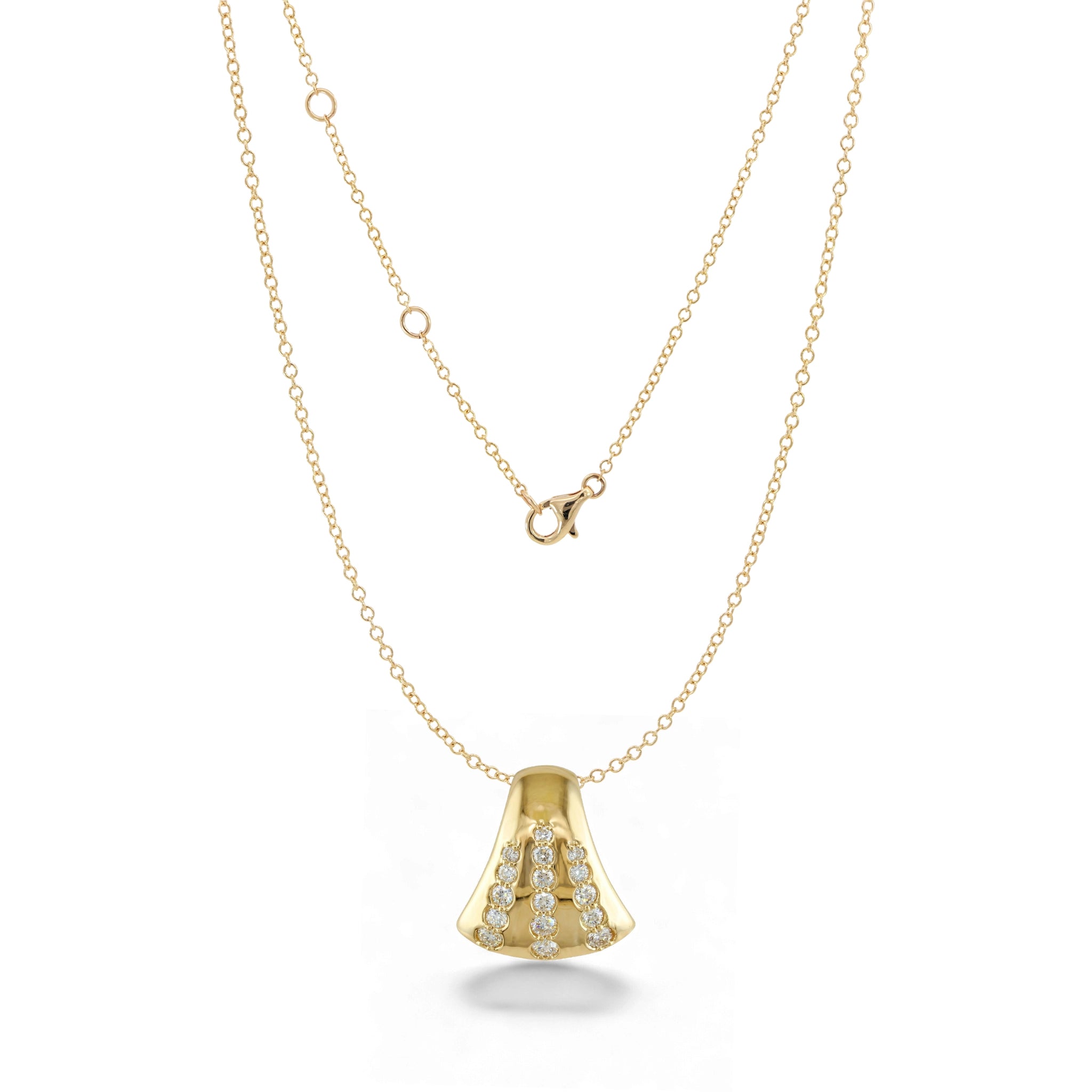 BeBling 14K Yellow Gold 3 Row Diamond Dress Pendant Necklace - front view