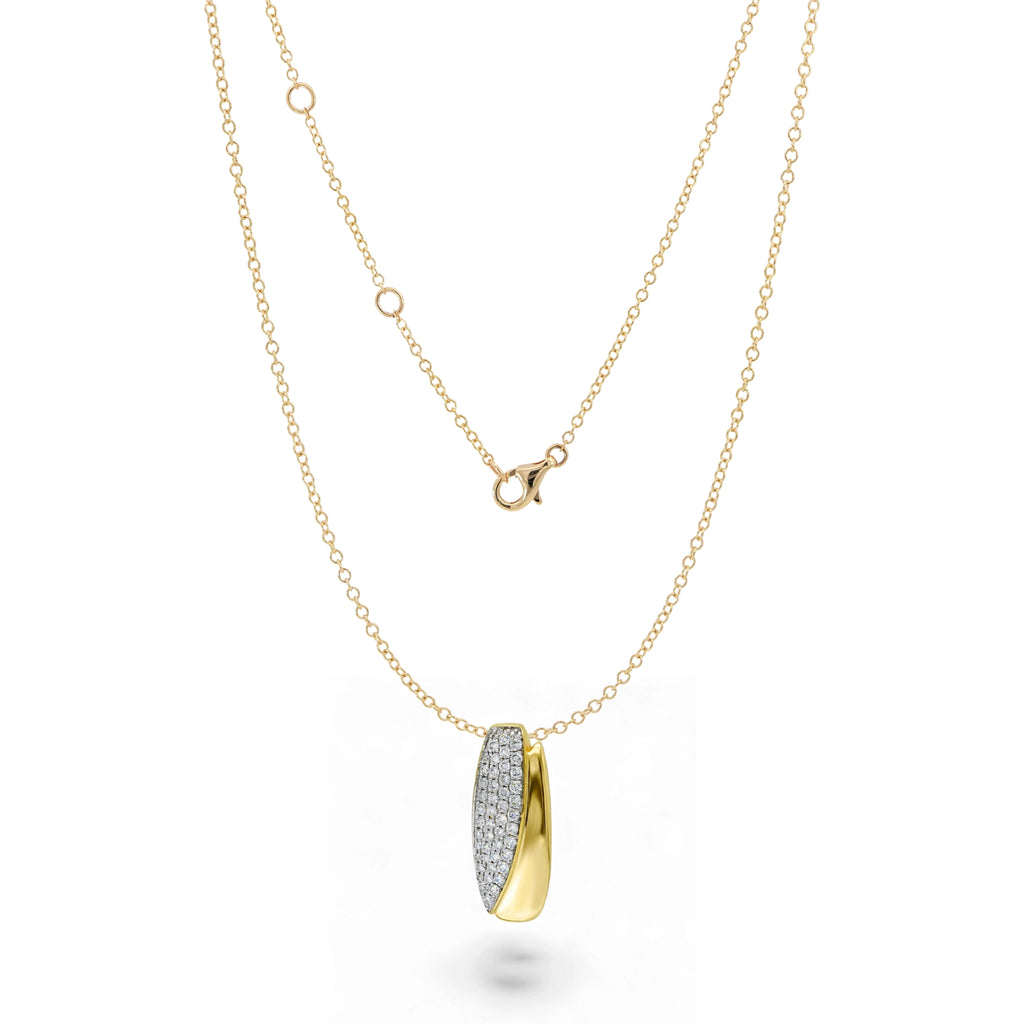 BeBling 14K Two-Tone Gold Diamond Diagonal Pendant Necklace front detail