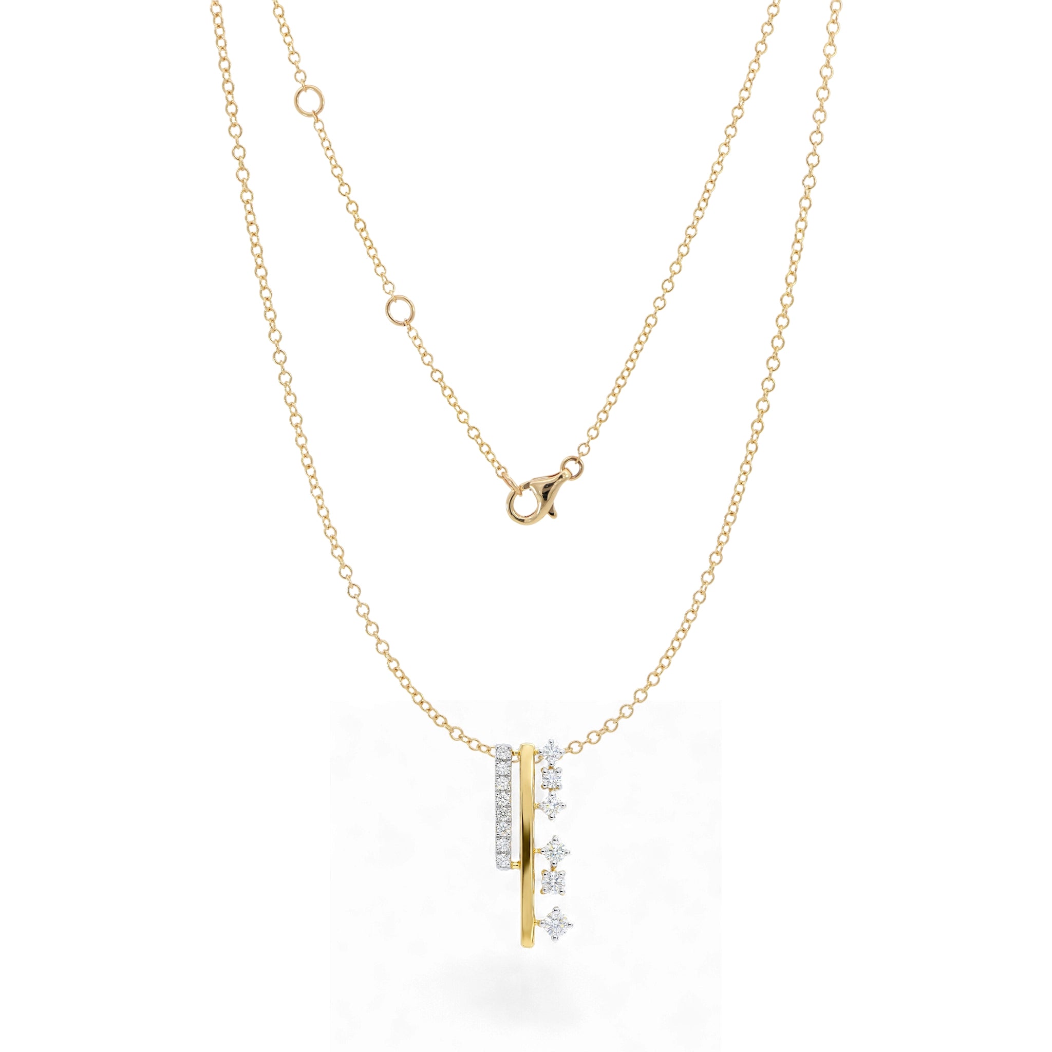 BeBling 14K Two-Tone Gold Diamond Linear Brilliance Bar Pendant Necklace front view