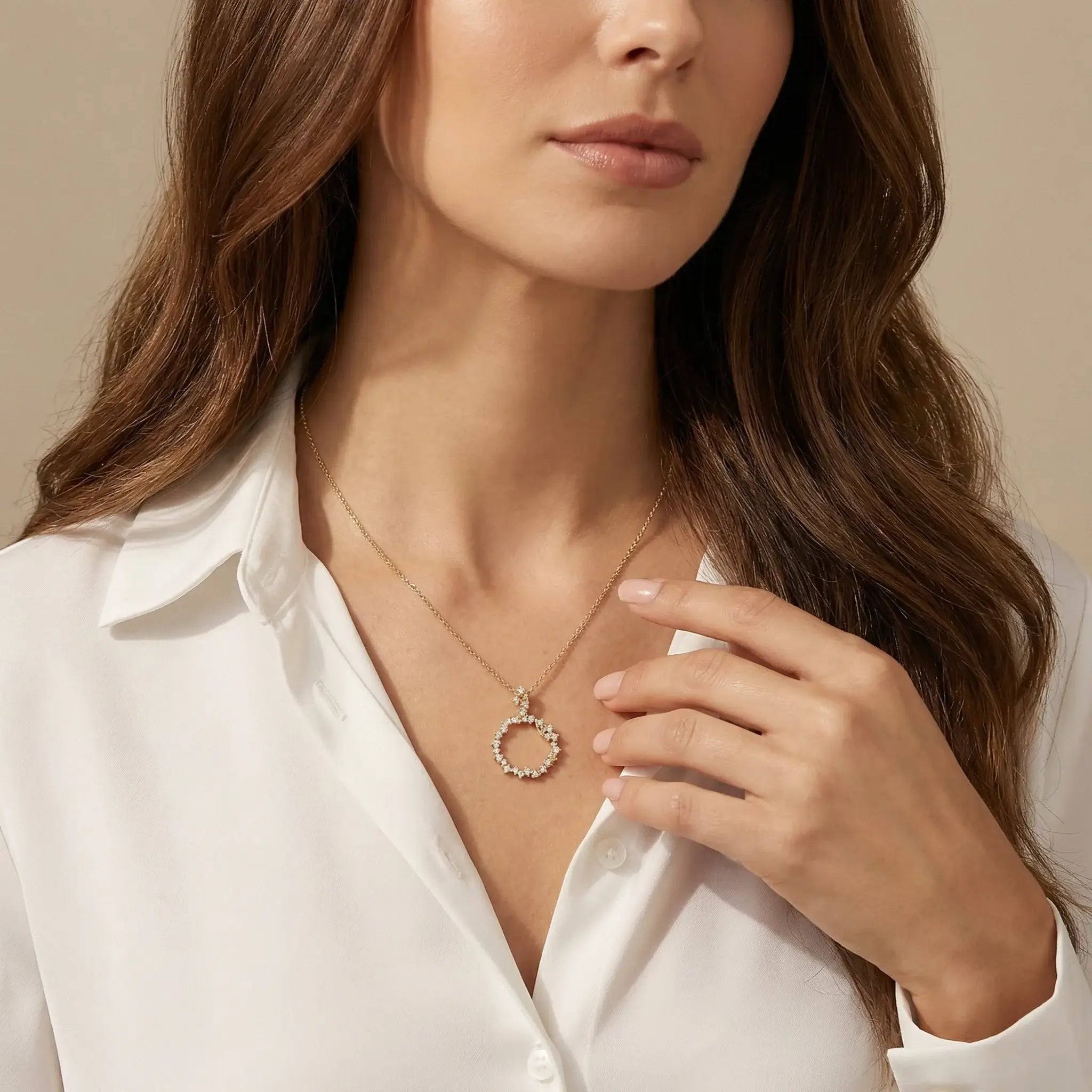 14K Yellow Gold Diamond Chandelier Pendant - women wearing