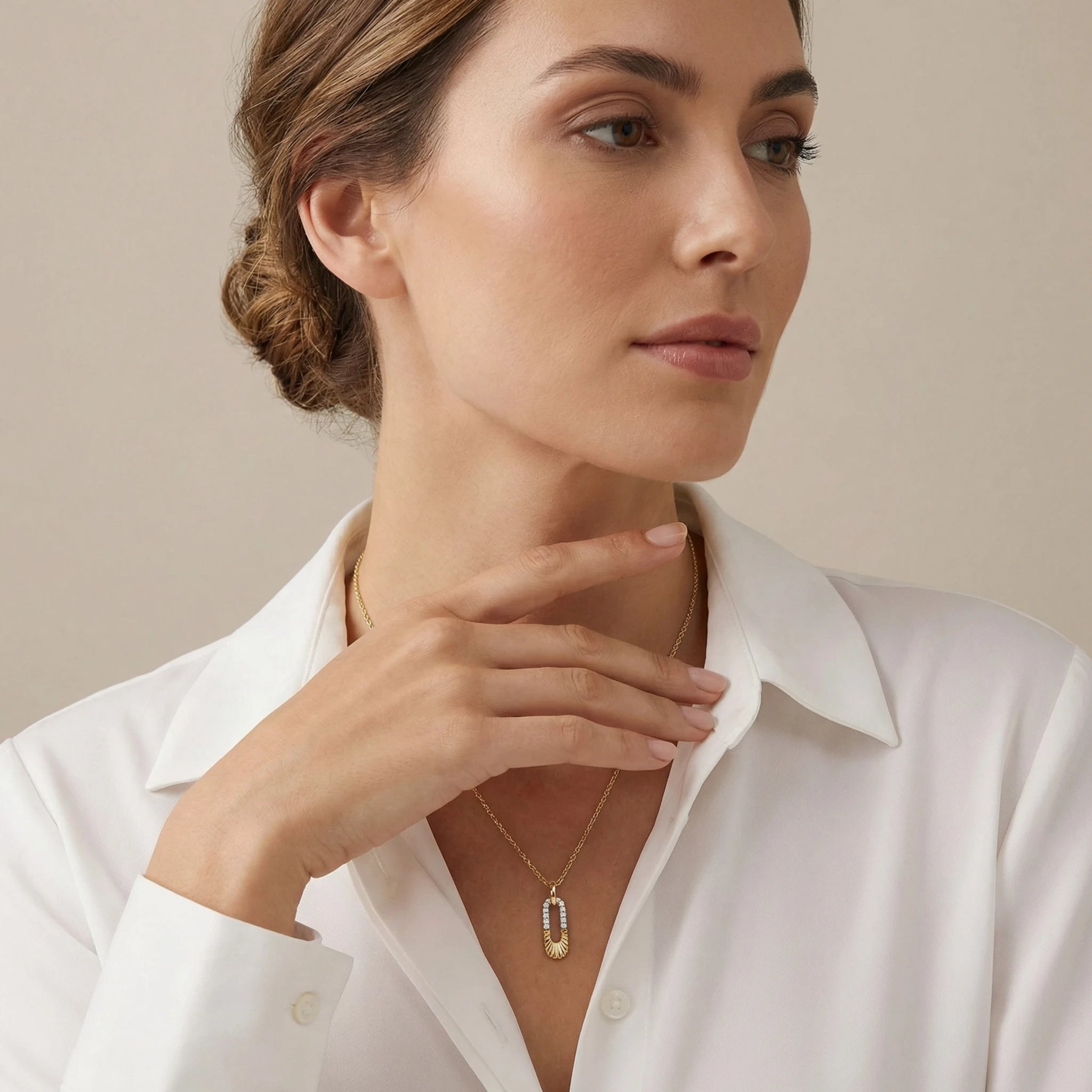 14K Yellow and White Gold Paperclip Diamond Pendant